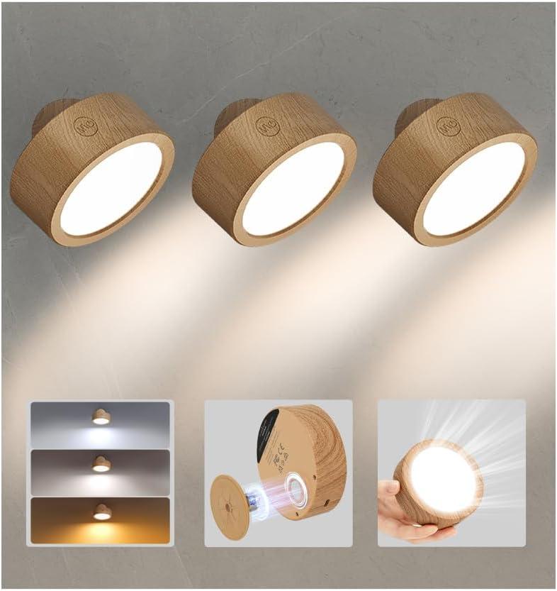 imageEZVALO LED Wall Mounted Lights 5500mAh Rechargeable Wall Sconces Lamp 3 Color Temps ampamp Remote and Touch Control 360Rotation Dimmable Cordless Wall Light for Bedroom Reading Study Bedside 2 PackWood
