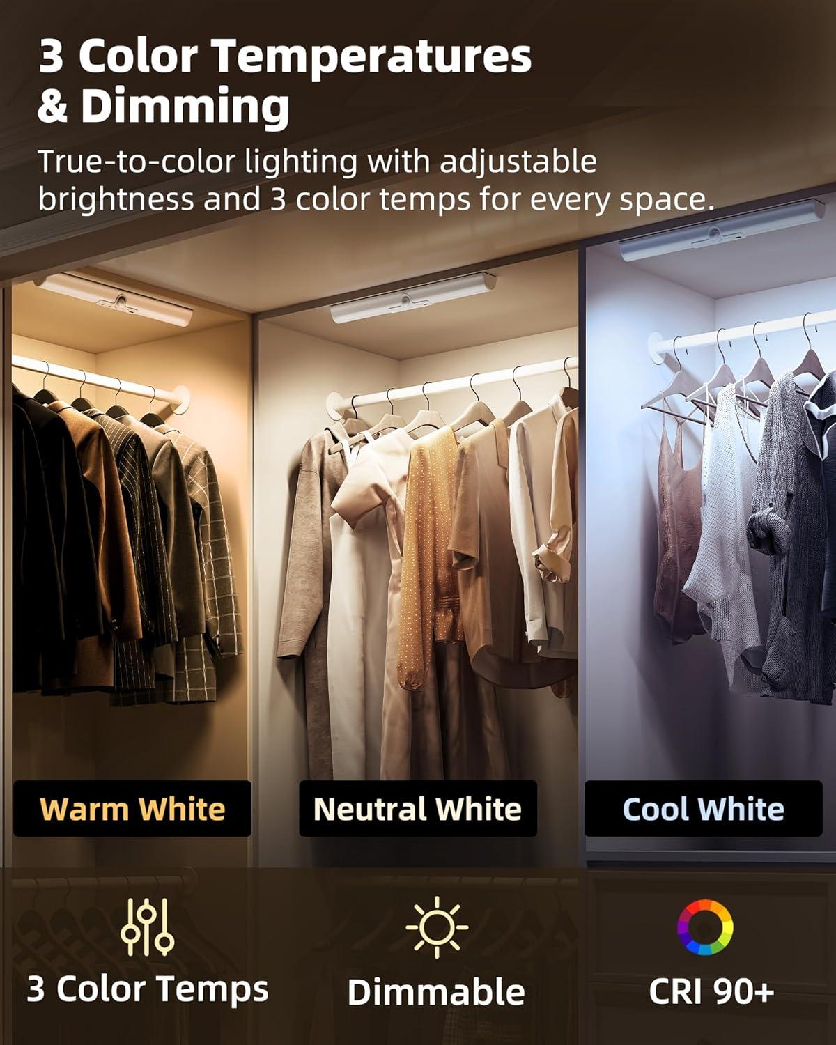 imageEZVALO Motion Sensor Closet Lights 2 Pack Rechargeable LED Lights with Rotatable Sensor GlareFree 3 Color Temps ampamp Dimmable Magnetic Under Cabinet Lighting for Closet Pantry3Pack