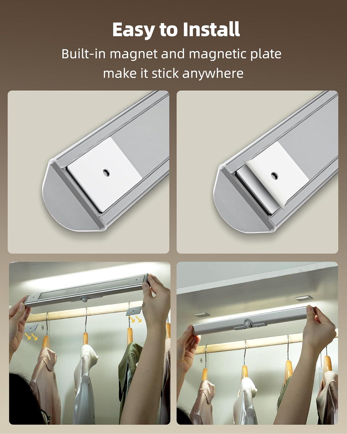imageEZVALO Motion Sensor Closet Lights 2 Pack Rechargeable LED Lights with Rotatable Sensor GlareFree 3 Color Temps ampamp Dimmable Magnetic Under Cabinet Lighting for Closet Pantry1Pack