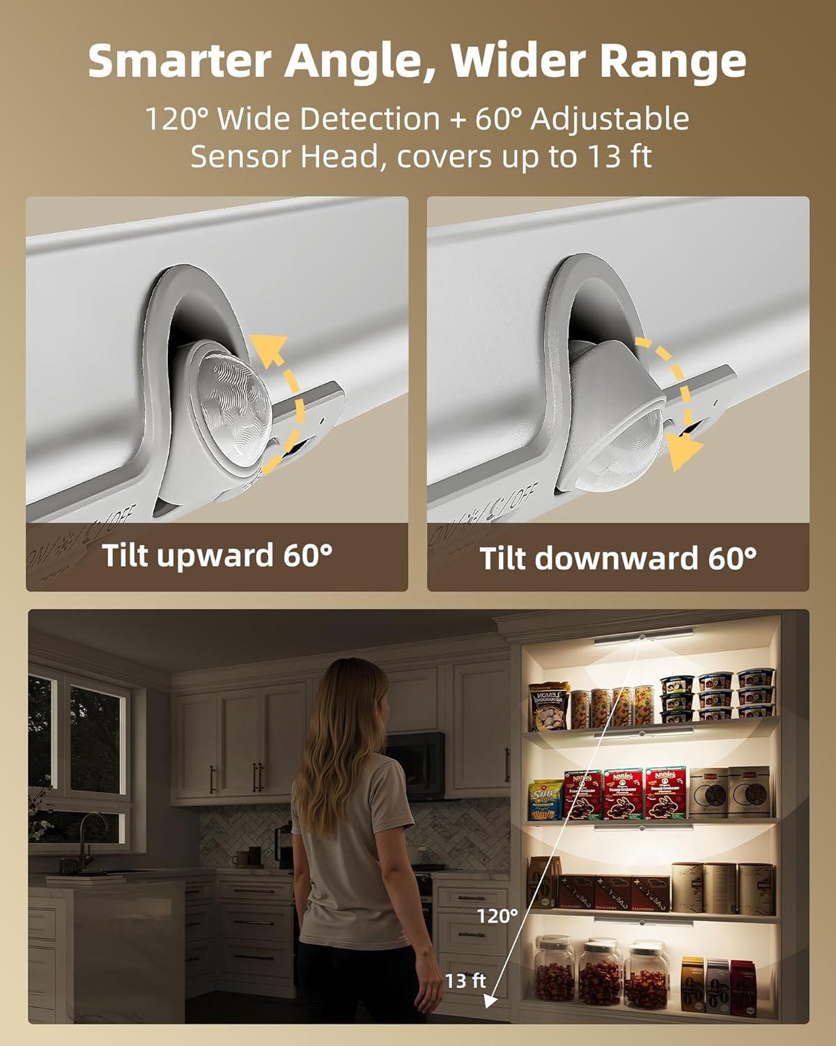 imageEZVALO Motion Sensor Closet Lights 2 Pack Rechargeable LED Lights with Rotatable Sensor GlareFree 3 Color Temps ampamp Dimmable Magnetic Under Cabinet Lighting for Closet Pantry3Pack