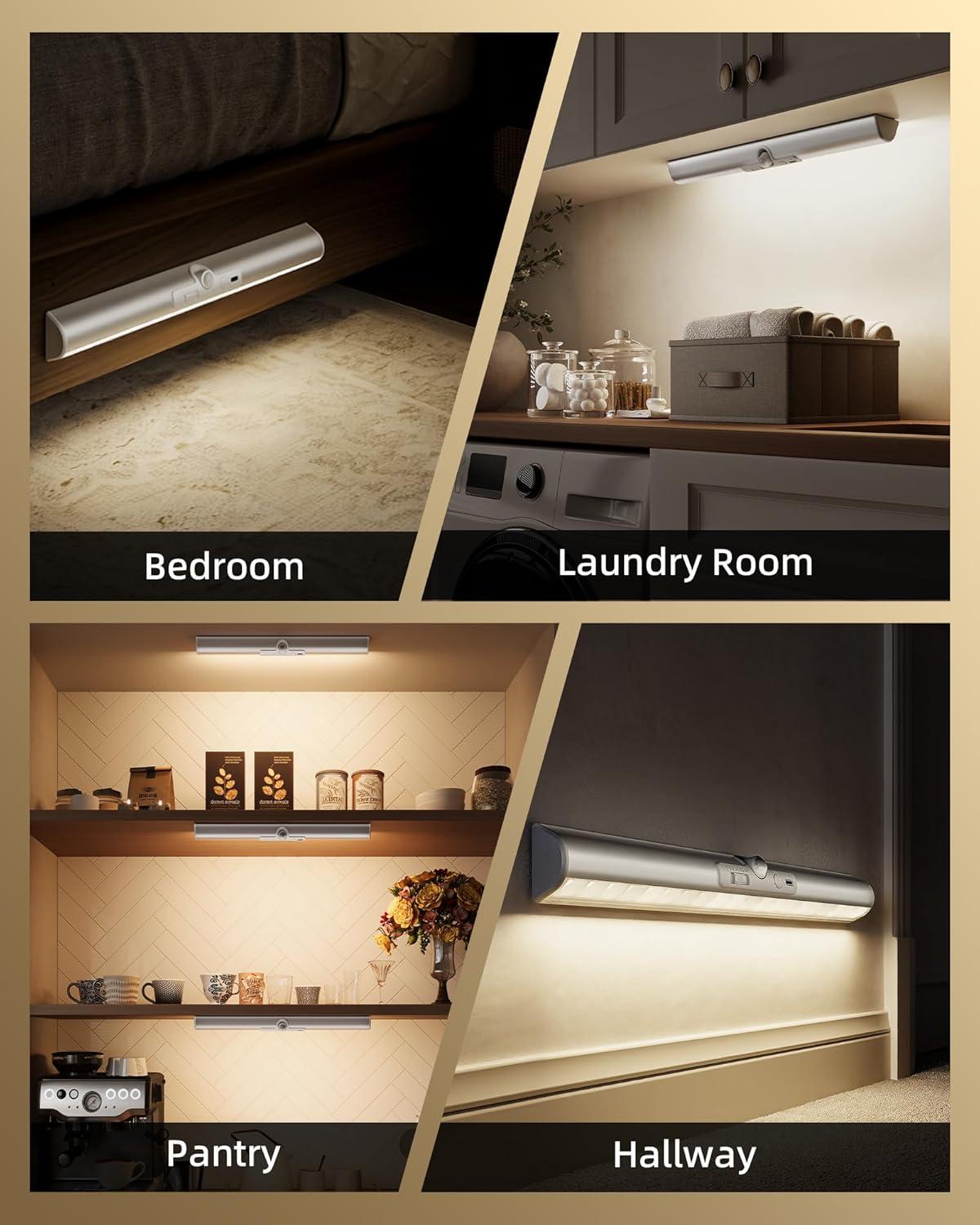imageEZVALO Motion Sensor Closet Lights 2 Pack Rechargeable LED Lights with Rotatable Sensor GlareFree 3 Color Temps ampamp Dimmable Magnetic Under Cabinet Lighting for Closet Pantry3Pack