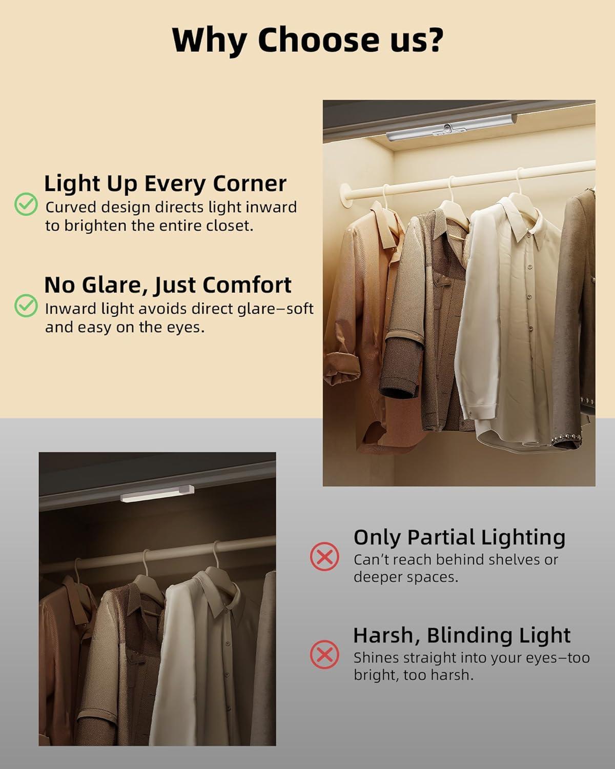 imageEZVALO Motion Sensor Closet Lights 2 Pack Rechargeable LED Lights with Rotatable Sensor GlareFree 3 Color Temps ampamp Dimmable Magnetic Under Cabinet Lighting for Closet Pantry1Pack
