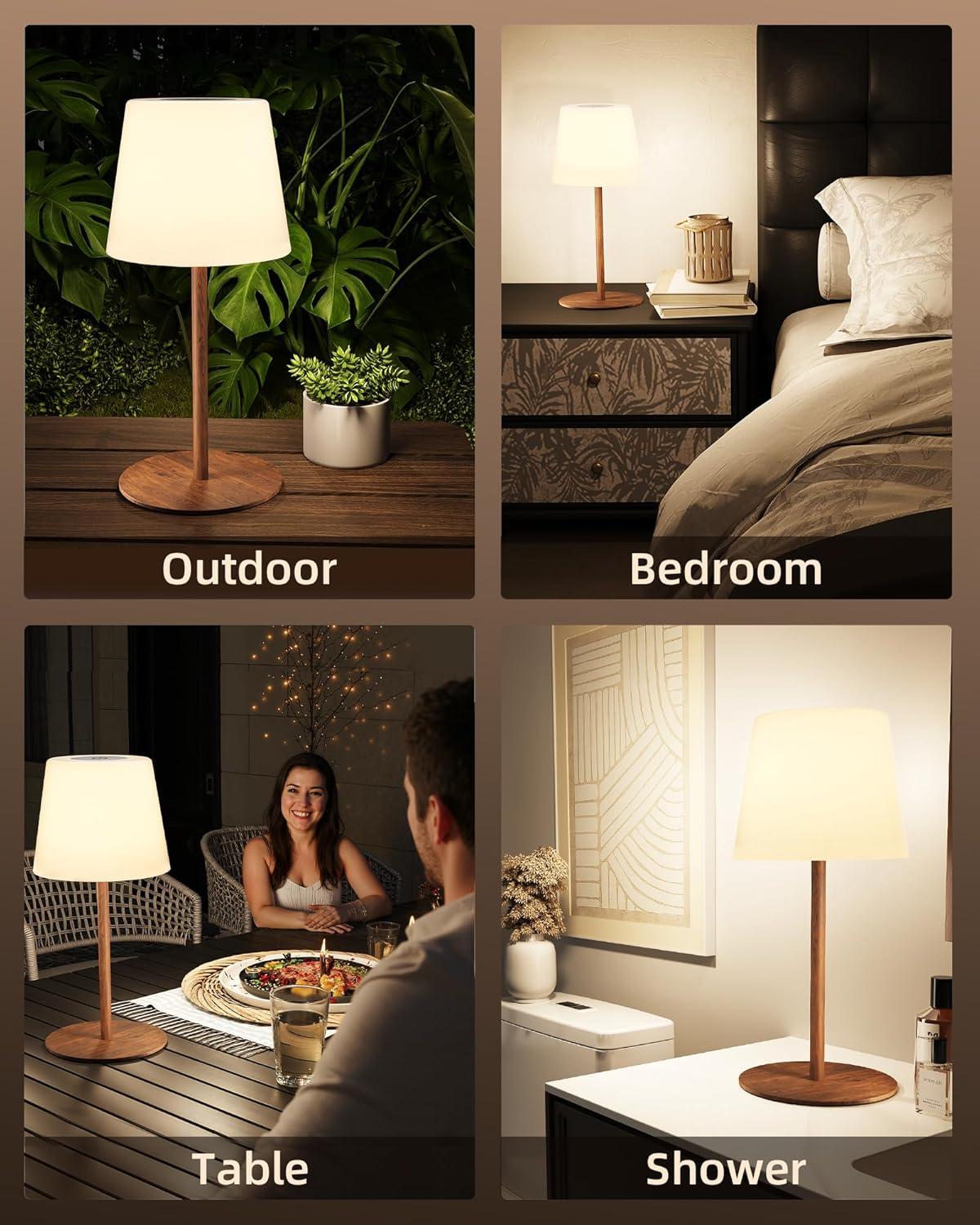 imageEZVALO Outdoor Cordless Table Lamp IP65 Waterproof 4500mAh Rechargeble Shower Lamp Dimmable Touch Lamp LED Night Light Lamp for Bathroom Patio Camping Restaurant Home1 PcsWood Grain