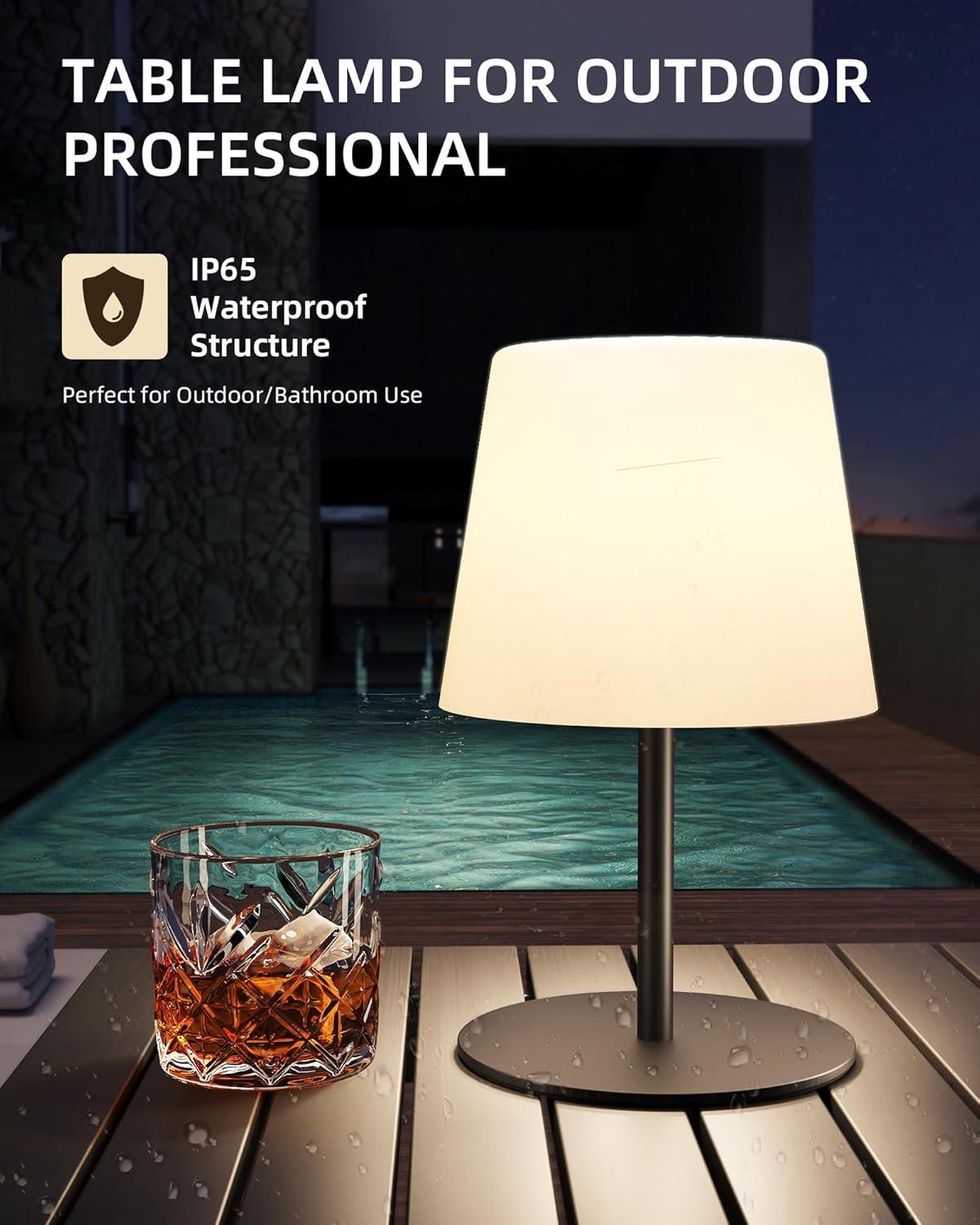 imageEZVALO Outdoor Cordless Table Lamp IP65 Waterproof 4500mAh Rechargeble Shower Lamp Dimmable Touch Lamp LED Night Light Lamp for Bathroom Patio Camping Restaurant Home1 PcsBlack