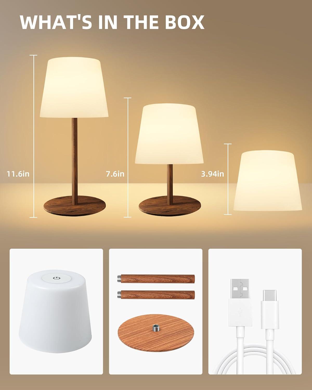imageEZVALO Outdoor Cordless Table Lamp IP65 Waterproof 4500mAh Rechargeble Shower Lamp Dimmable Touch Lamp LED Night Light Lamp for Bathroom Patio Camping Restaurant Home1 PcsWood Grain