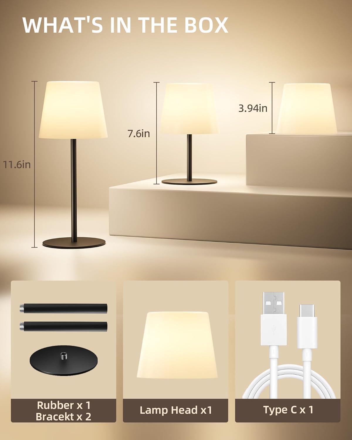 imageEZVALO Outdoor Cordless Table Lamp IP65 Waterproof 4500mAh Rechargeble Shower Lamp Dimmable Touch Lamp LED Night Light Lamp for Bathroom Patio Camping Restaurant Home1 PcsBlack