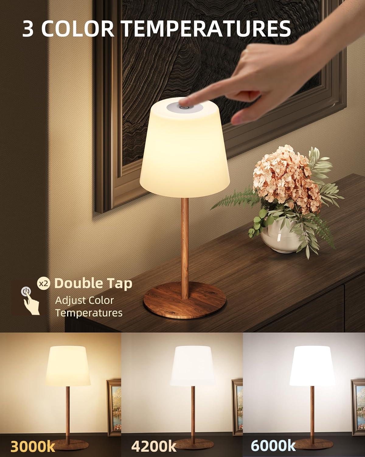 imageEZVALO Outdoor Cordless Table Lamp IP65 Waterproof 4500mAh Rechargeble Shower Lamp Dimmable Touch Lamp LED Night Light Lamp for Bathroom Patio Camping Restaurant Home1 PcsWood Grain