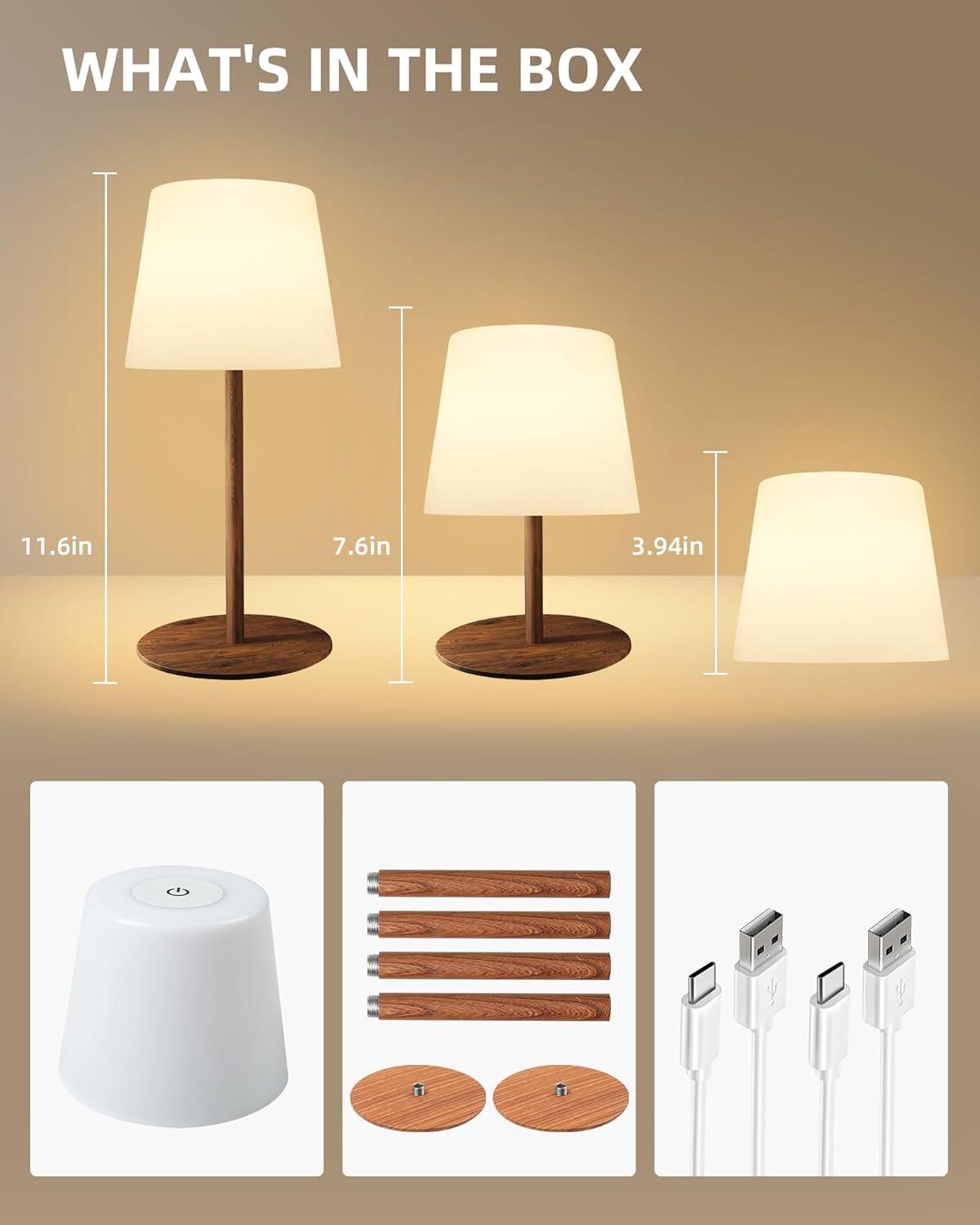 imageEZVALO Outdoor Cordless Table Lamp IP65 Waterproof 4500mAh Rechargeble Shower Lamp Dimmable Touch Lamp LED Night Light Lamp for Bathroom Patio Camping Restaurant Home1 PcsWood Grain