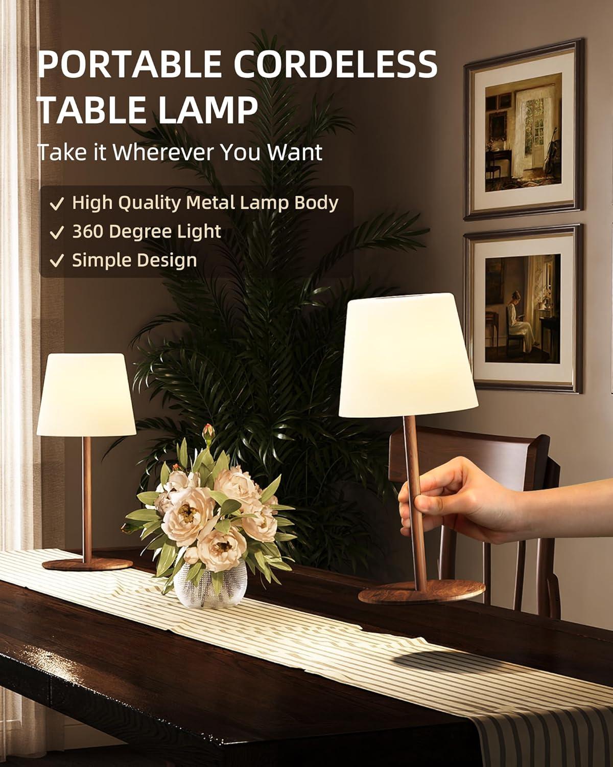 imageEZVALO Outdoor Cordless Table Lamp IP65 Waterproof 4500mAh Rechargeble Shower Lamp Dimmable Touch Lamp LED Night Light Lamp for Bathroom Patio Camping Restaurant Home1 PcsWood Grain