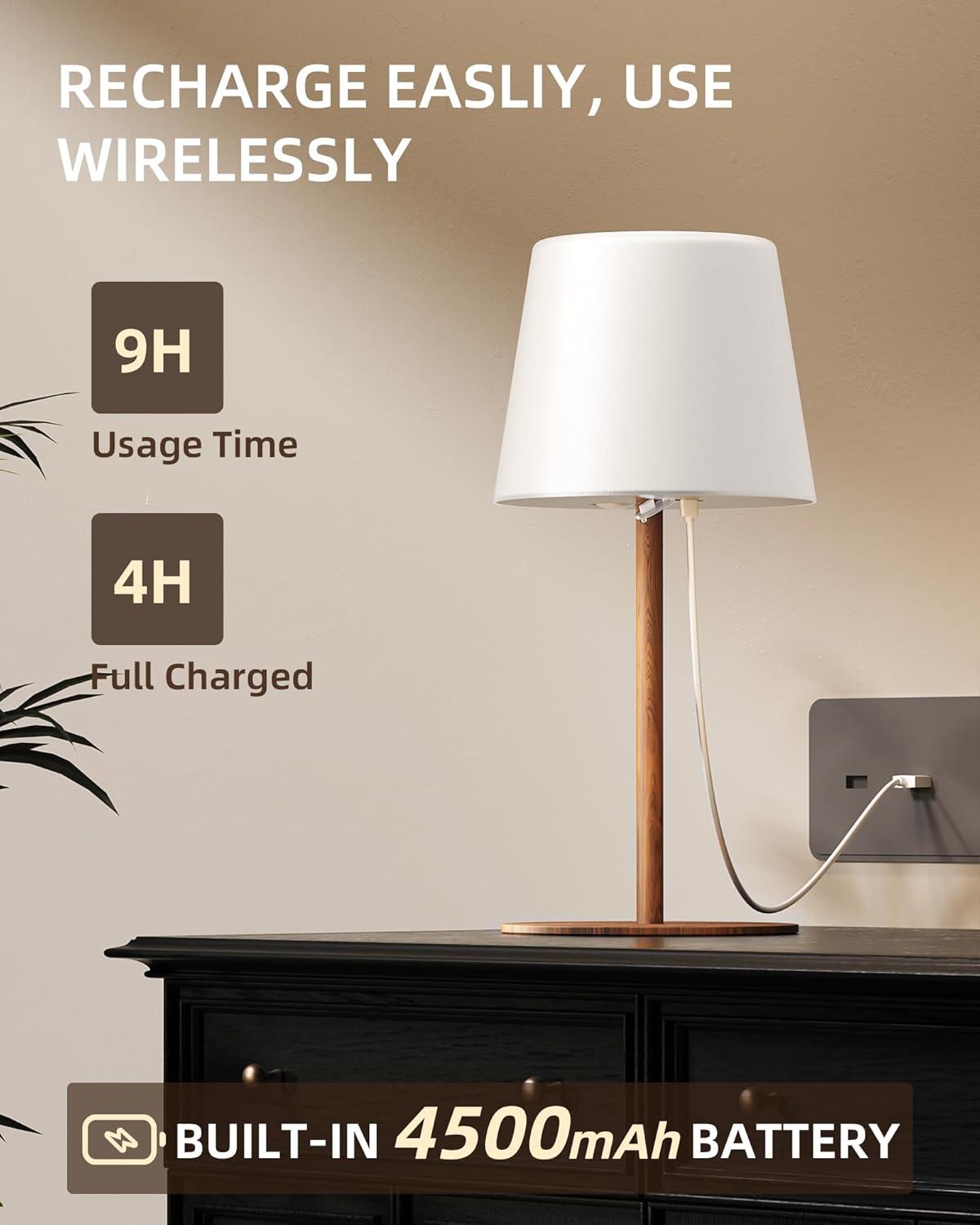 imageEZVALO Outdoor Cordless Table Lamp IP65 Waterproof 4500mAh Rechargeble Shower Lamp Dimmable Touch Lamp LED Night Light Lamp for Bathroom Patio Camping Restaurant Home1 PcsWood Grain