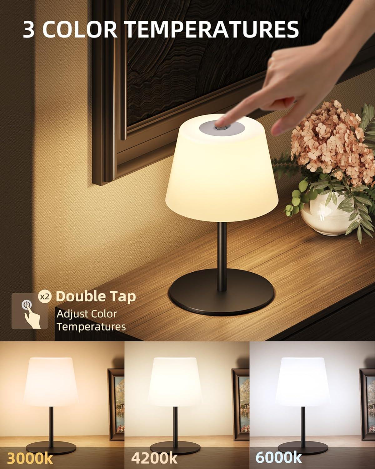 imageEZVALO Outdoor Cordless Table Lamp IP65 Waterproof 4500mAh Rechargeble Shower Lamp Dimmable Touch Lamp LED Night Light Lamp for Bathroom Patio Camping Restaurant Home1 PcsBlack