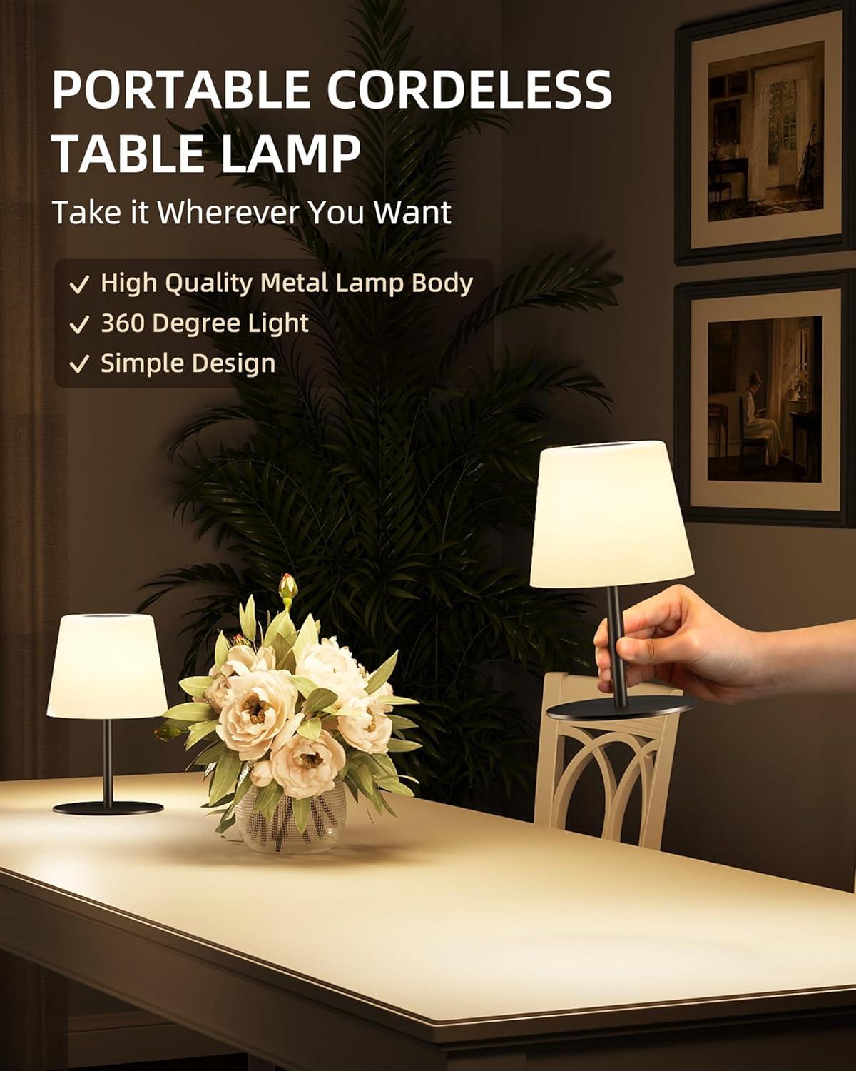 imageEZVALO Outdoor Cordless Table Lamp IP65 Waterproof 4500mAh Rechargeble Shower Lamp Dimmable Touch Lamp LED Night Light Lamp for Bathroom Patio Camping Restaurant Home1 PcsBlack