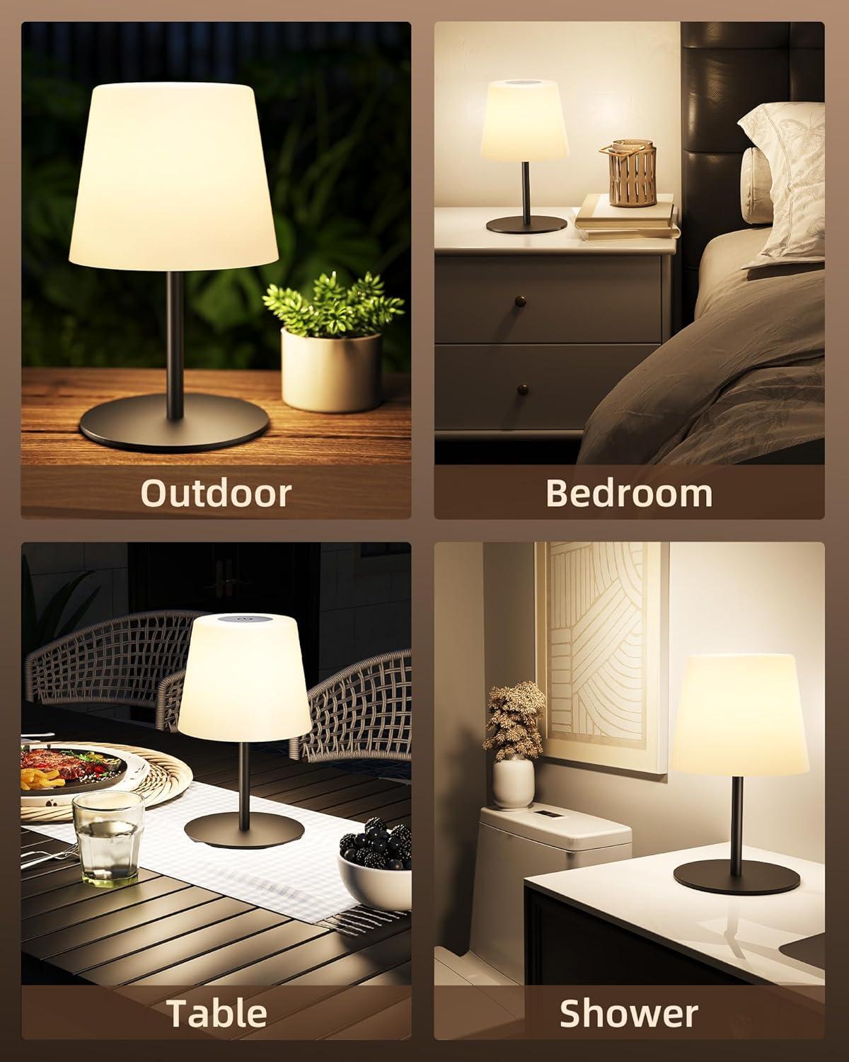 imageEZVALO Outdoor Cordless Table Lamp IP65 Waterproof 4500mAh Rechargeble Shower Lamp Dimmable Touch Lamp LED Night Light Lamp for Bathroom Patio Camping Restaurant Home1 PcsBlack