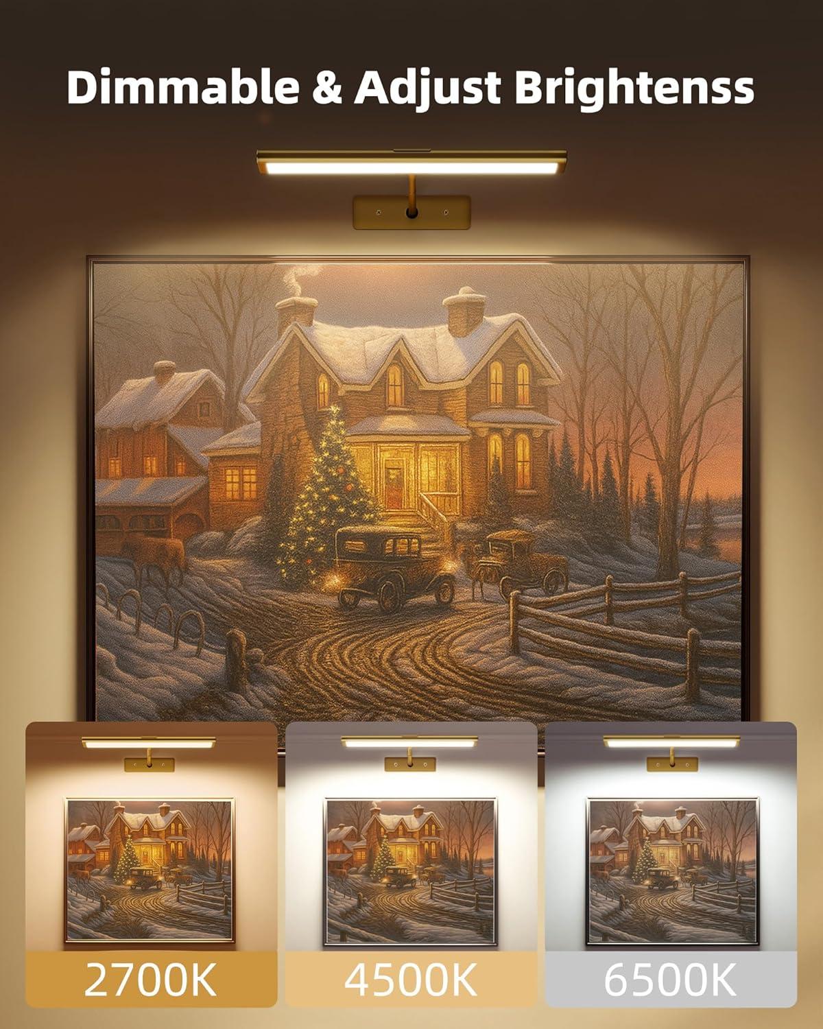 imageEZVALO Picture Light for Wall 4800mAh Rechargeable Wireless Remote 16in Dimmable Magnetic LED Art Display Light with 3 Color Temperatures for Gallery Living Room Bedroom Hallway GoldGold