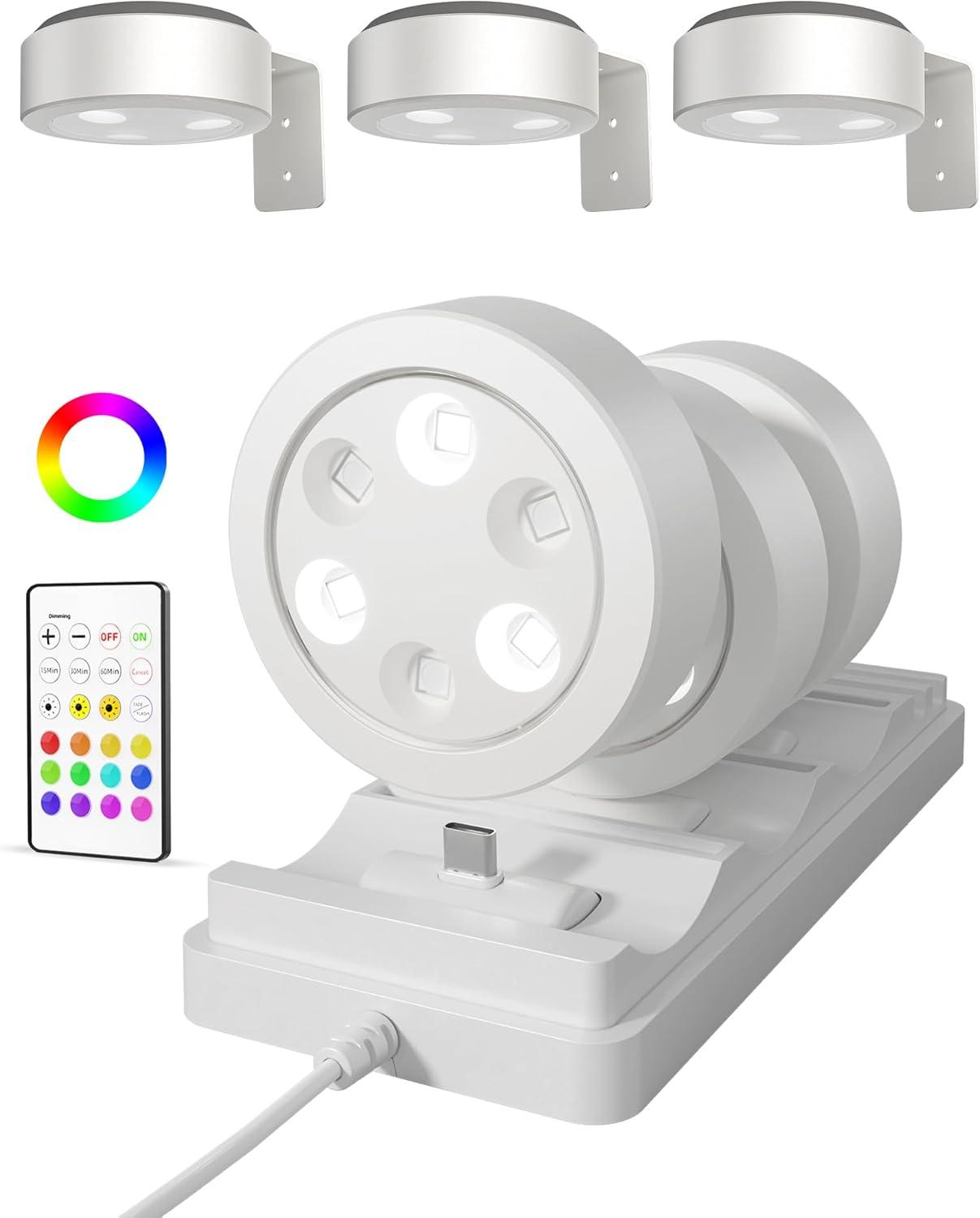 imageEZVALO Picture Lights for Wall 2000mAh Rechargeable Battery Magnetic Poster Lights with 3 Color Temps ampamp 12 RGB Remote Dimmable Timer Painting Light Wall Decor Light for Art Display Frame 6 PackWhite