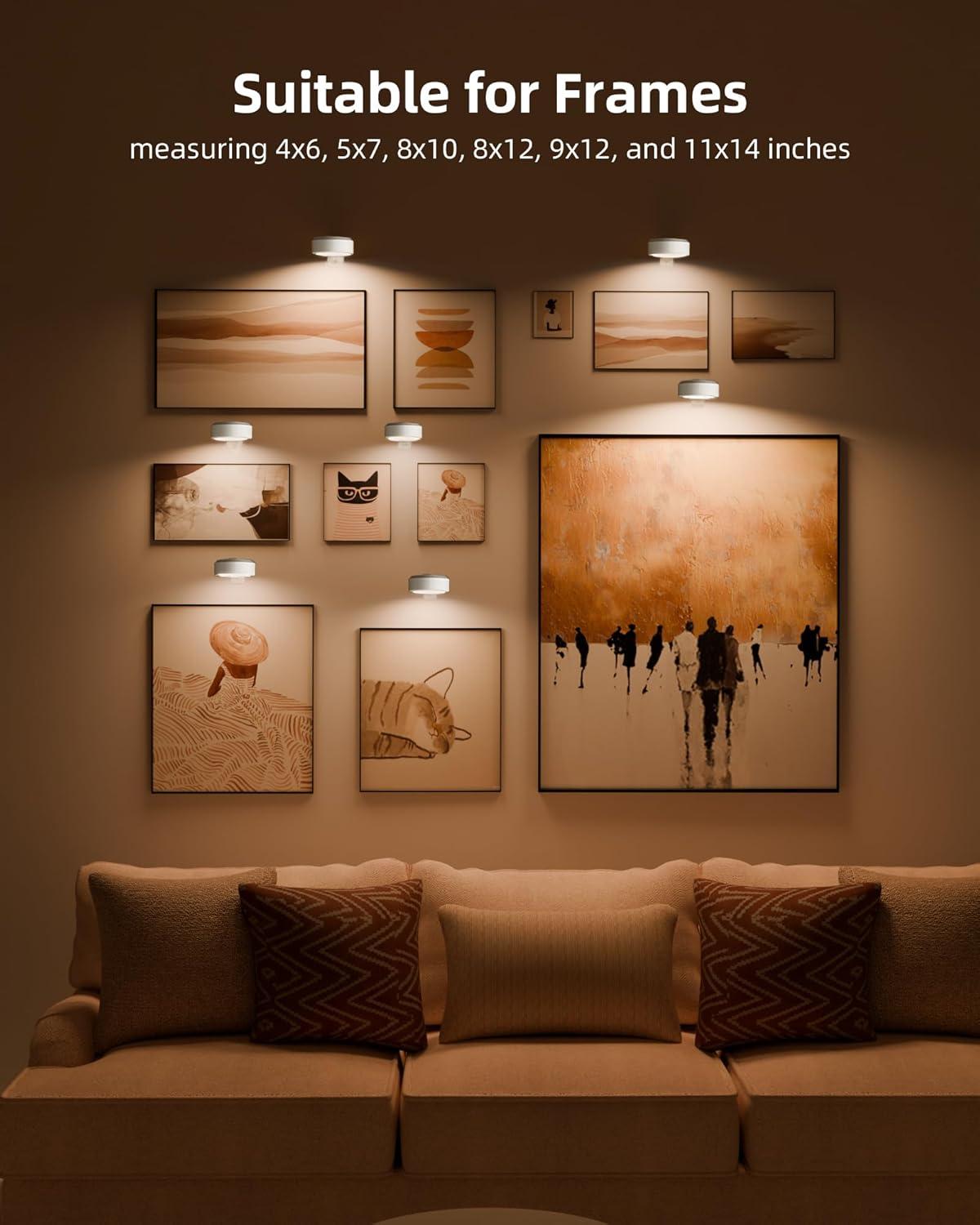 imageEZVALO Picture Lights for Wall 2000mAh Rechargeable Battery Magnetic Poster Lights with 3 Color Temps ampamp 12 RGB Remote Dimmable Timer Painting Light Wall Decor Light for Art Display Frame 6 PackWhite