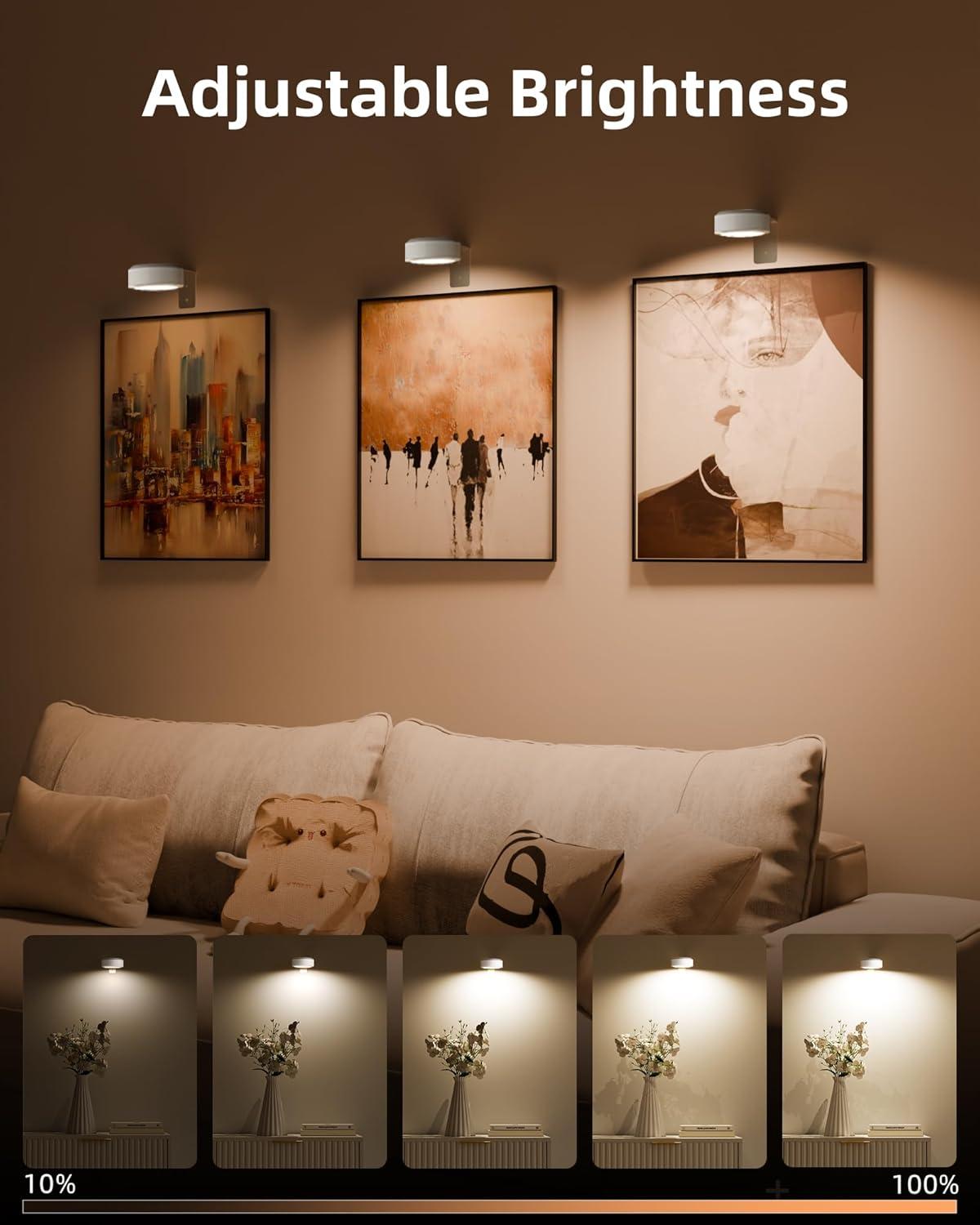 imageEZVALO Picture Lights for Wall 2000mAh Rechargeable Battery Magnetic Poster Lights with 3 Color Temps ampamp 12 RGB Remote Dimmable Timer Painting Light Wall Decor Light for Art Display Frame 6 PackWhite