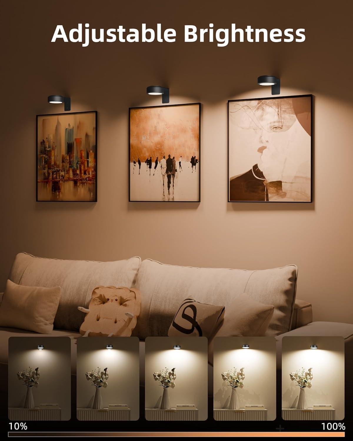imageEZVALO Picture Lights for Wall 2000mAh Rechargeable Battery Magnetic Poster Lights with 3 Color Temps ampamp 12 RGB Remote Dimmable Timer Painting Light Wall Decor Light for Art Display Frame 6 PackBlack