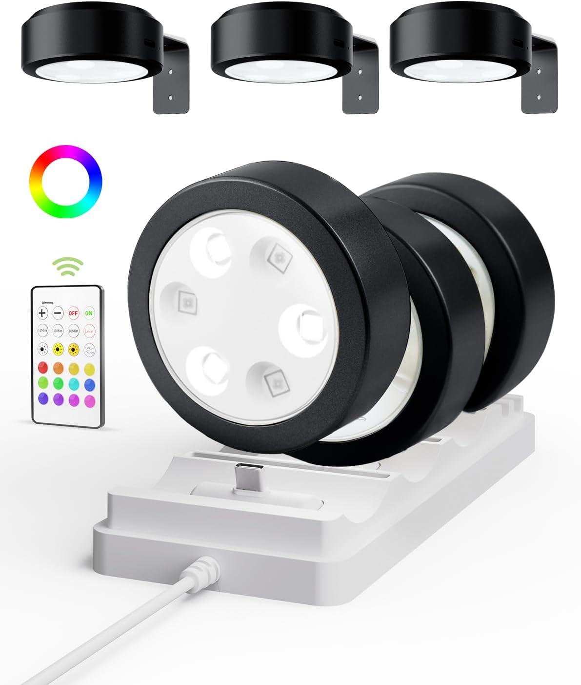 imageEZVALO Picture Lights for Wall 2000mAh Rechargeable Battery Magnetic Poster Lights with 3 Color Temps ampamp 12 RGB Remote Dimmable Timer Painting Light Wall Decor Light for Art Display Frame 6 PackBlack