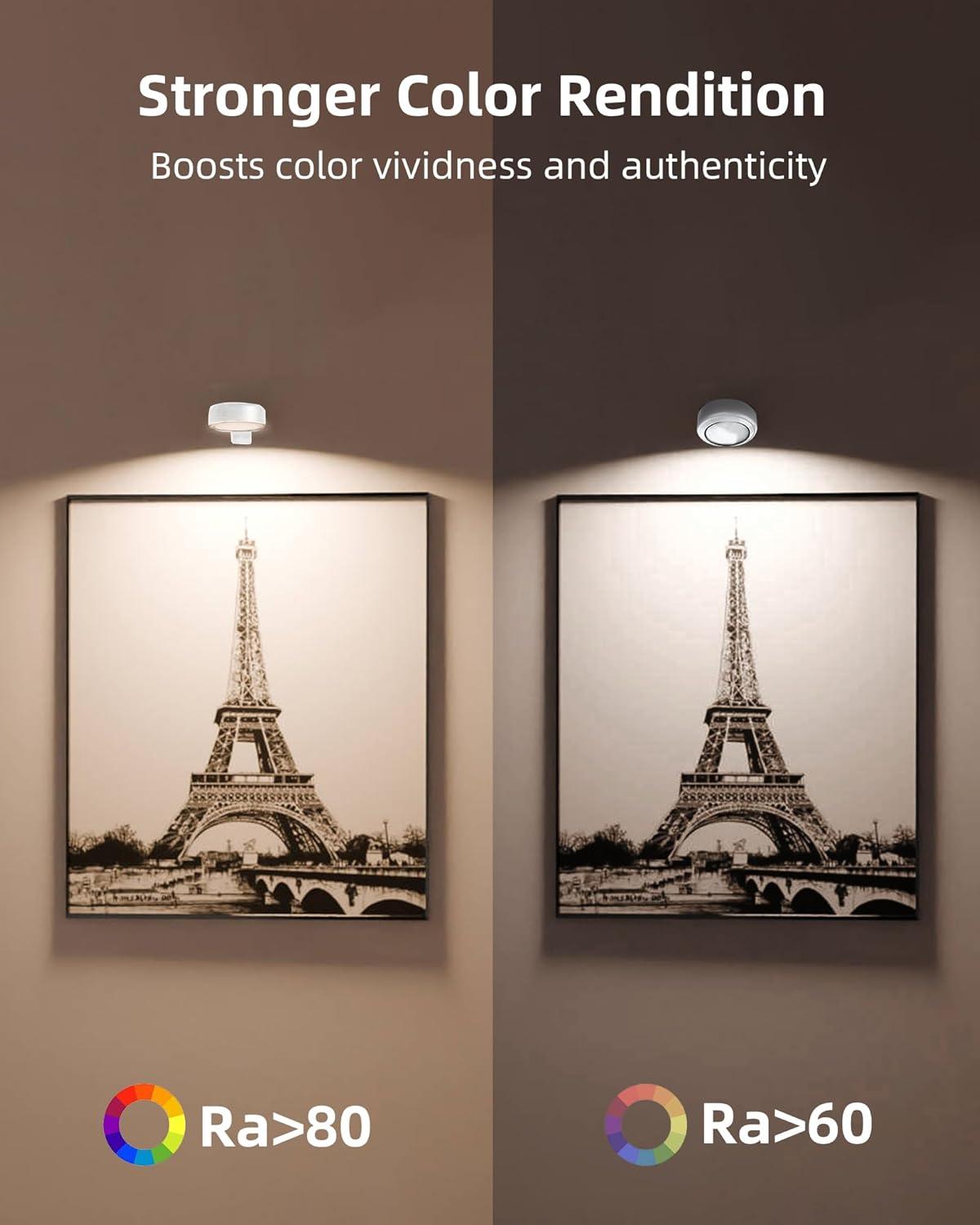 imageEZVALO Picture Lights for Wall 2000mAh Rechargeable Battery Magnetic Poster Lights with 3 Color Temps ampamp 12 RGB Remote Dimmable Timer Painting Light Wall Decor Light for Art Display Frame 6 PackWhite