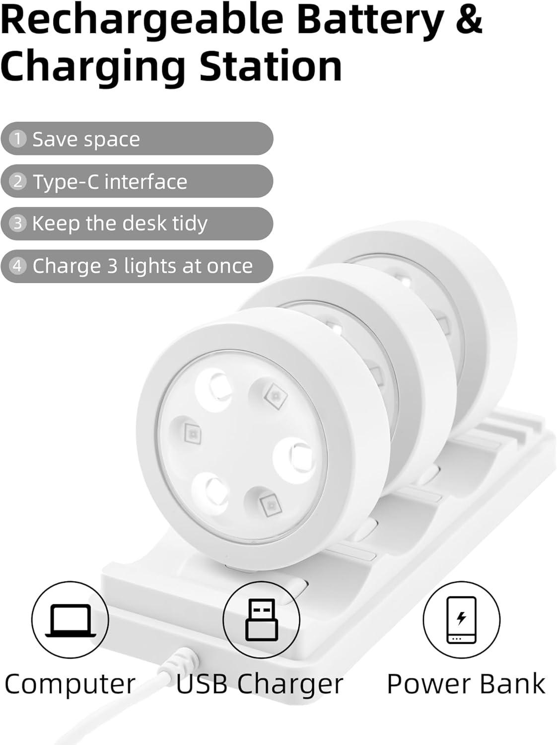imageEZVALO Picture Lights for Wall 2000mAh Rechargeable Battery Magnetic Poster Lights with 3 Color Temps ampamp 12 RGB Remote Dimmable Timer Painting Light Wall Decor Light for Art Display Frame 6 PackWhite