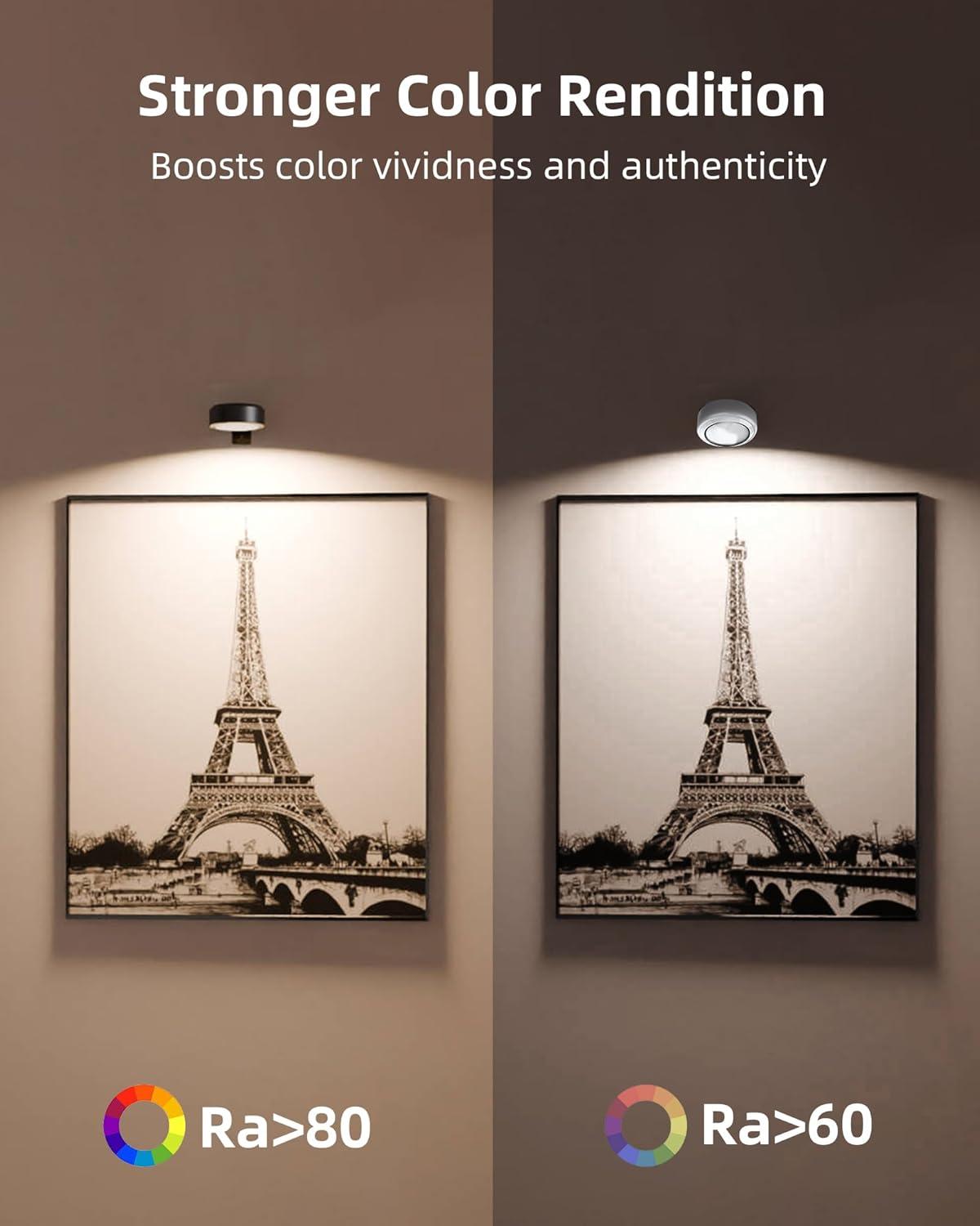 imageEZVALO Picture Lights for Wall 2000mAh Rechargeable Battery Magnetic Poster Lights with 3 Color Temps ampamp 12 RGB Remote Dimmable Timer Painting Light Wall Decor Light for Art Display Frame 6 PackBlack