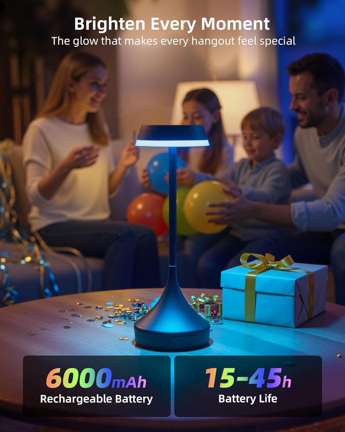 imageEZVALO Set of 2 Rechargeable Cordless Table Lamps Portable 6000mAh Outdoor Table Light3 Color ampamp RGB Color Changing Stepless Dimming Waterproof Table Lamp for HomeDinnerPatioRestaurantBarBlack