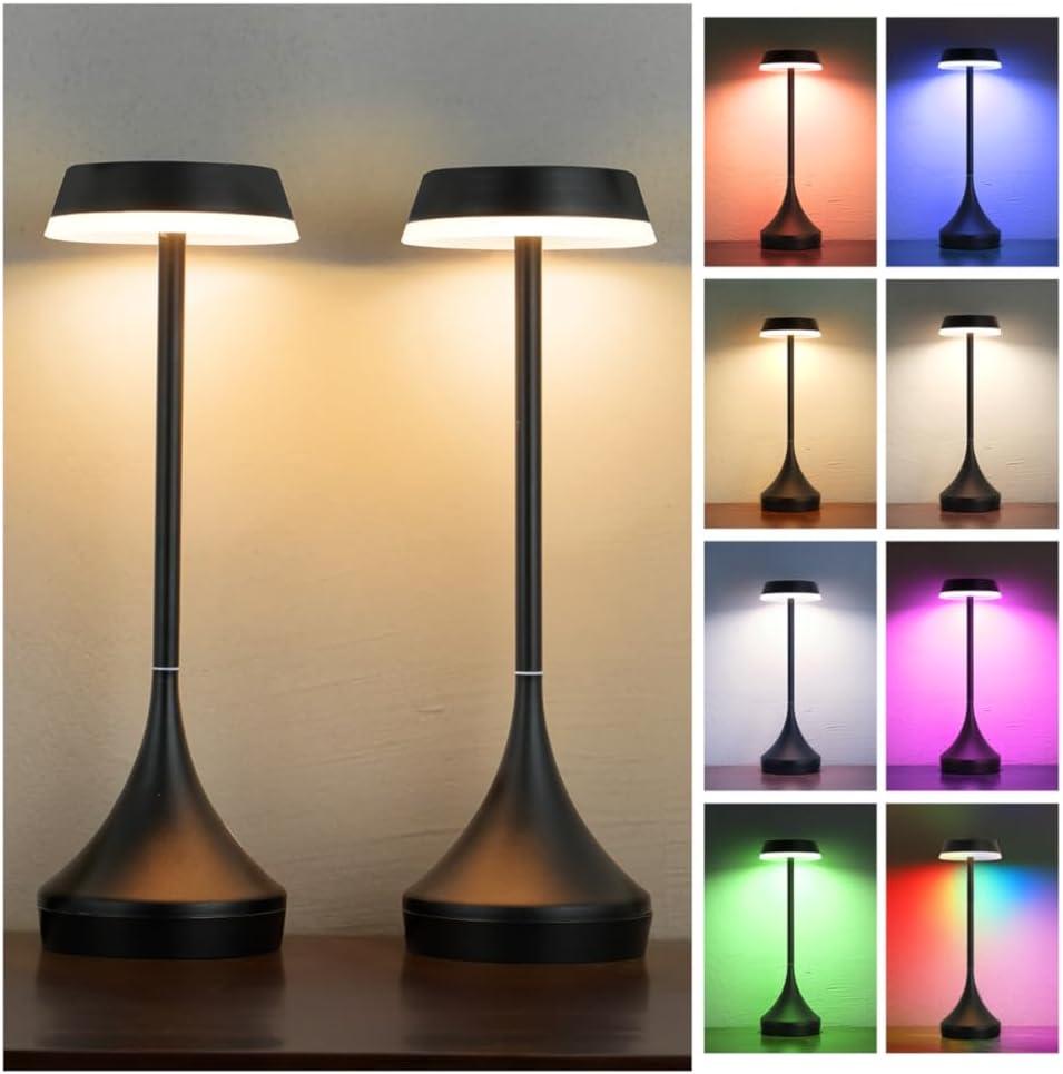 imageEZVALO Set of 2 Rechargeable Cordless Table Lamps Portable 6000mAh Outdoor Table Light3 Color ampamp RGB Color Changing Stepless Dimming Waterproof Table Lamp for HomeDinnerPatioRestaurantBarBlack