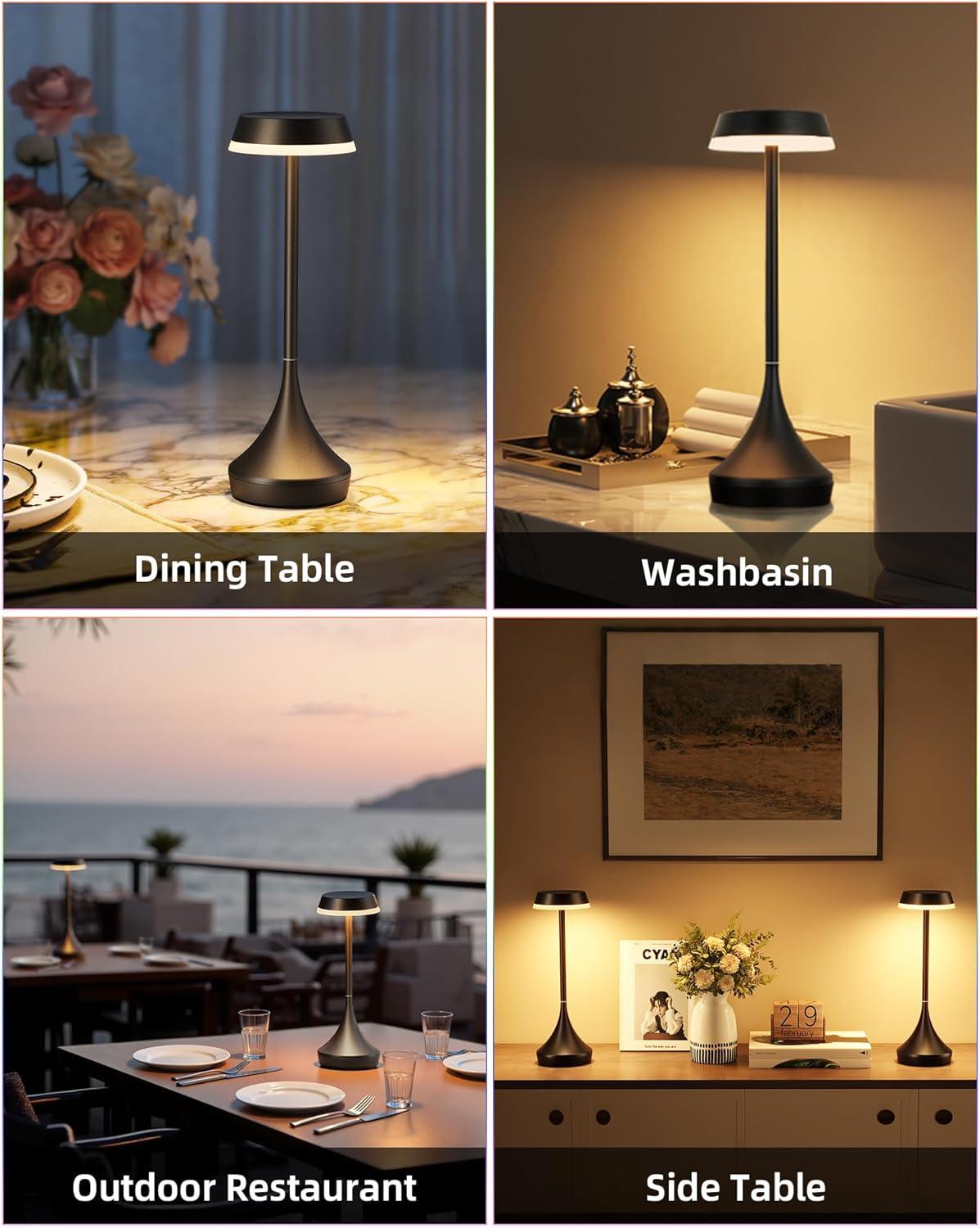 imageEZVALO Set of 2 Rechargeable Cordless Table Lamps Portable 6000mAh Outdoor Table Light3 Color ampamp RGB Color Changing Stepless Dimming Waterproof Table Lamp for HomeDinnerPatioRestaurantBarBlack