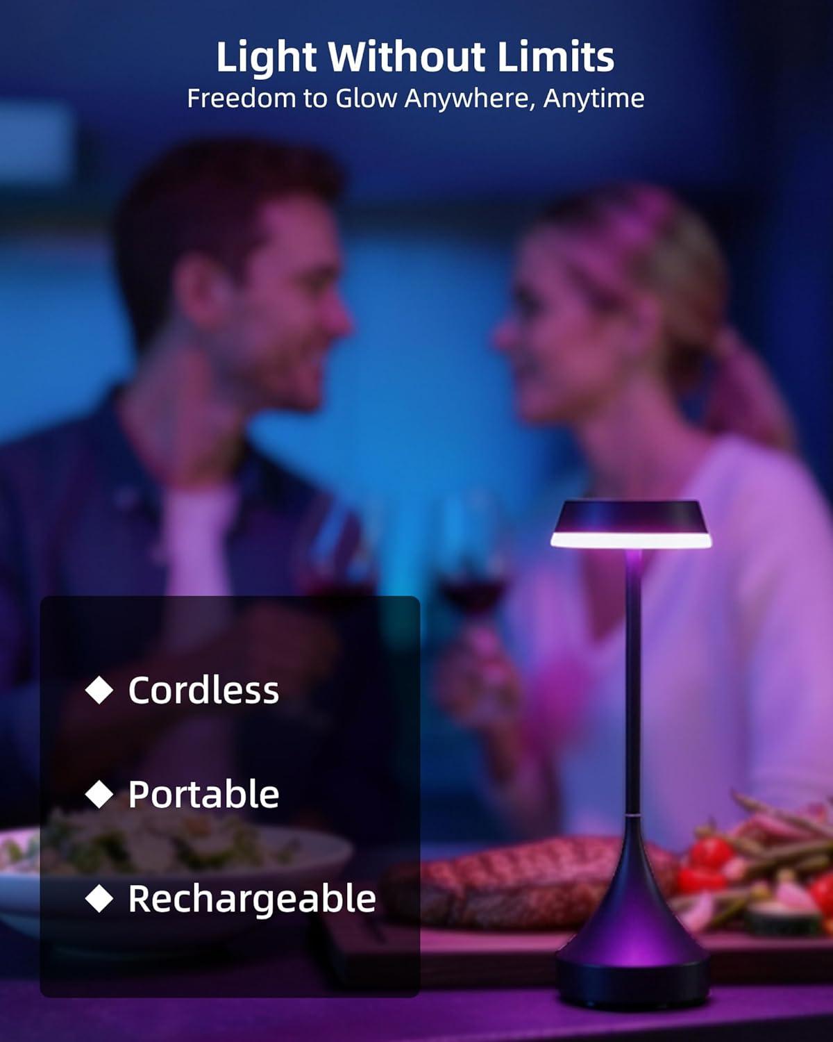 imageEZVALO Set of 2 Rechargeable Cordless Table Lamps Portable 6000mAh Outdoor Table Light3 Color ampamp RGB Color Changing Stepless Dimming Waterproof Table Lamp for HomeDinnerPatioRestaurantBarBlack