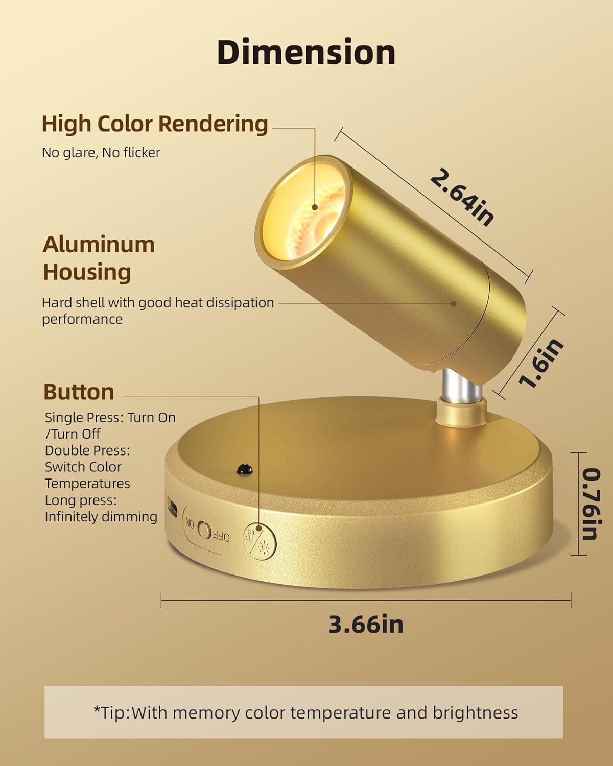 imageEZVALO Spotlights Indoor with Remote 5500mAh Rechargeable Picture Lights Wireless LED Uplighting with TimerDimmable 3CCT Display Lights for Plant Painting Artwork Accent Lighting 2PackBlackGold
