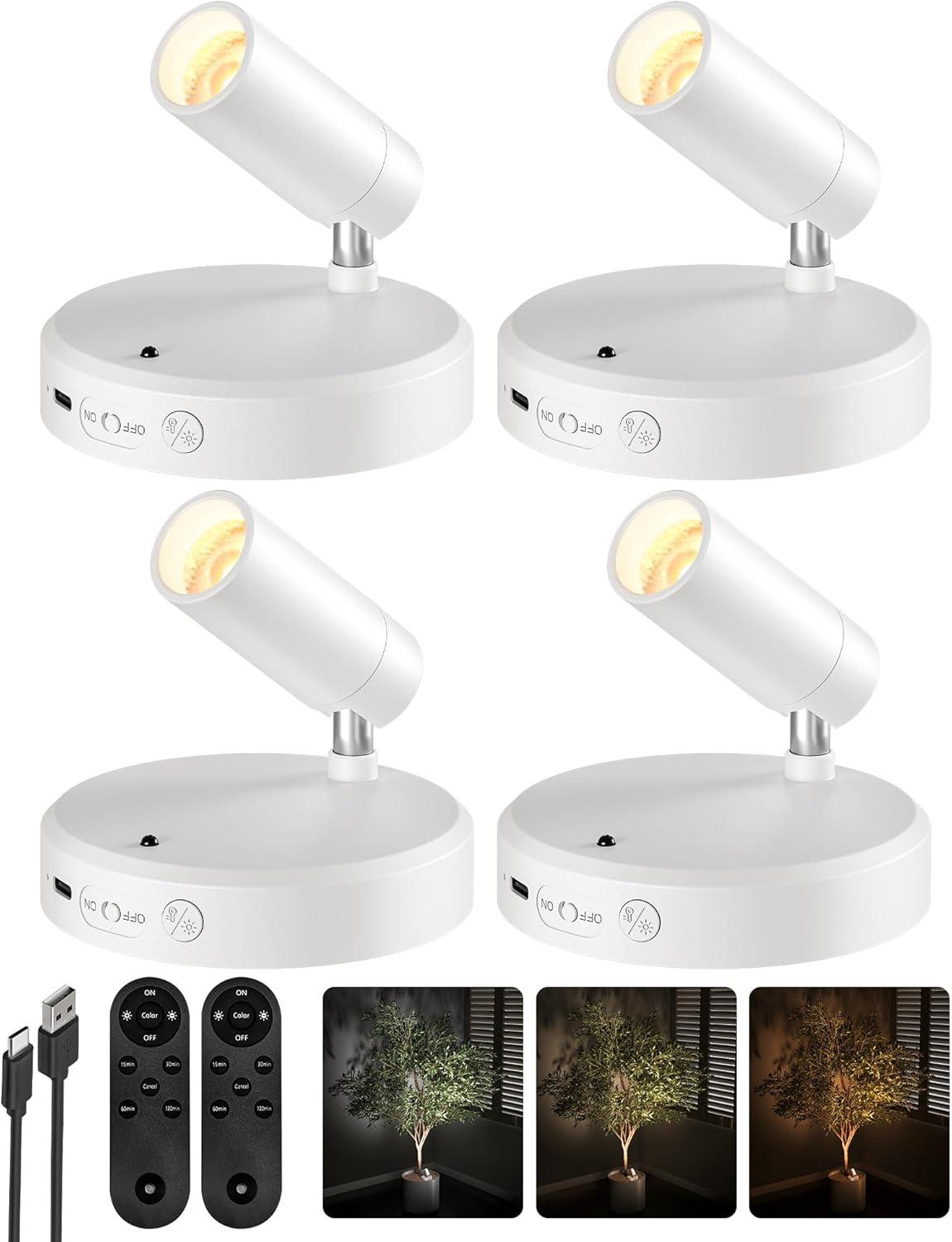 imageEZVALO Spotlights Indoor with Remote 5500mAh Rechargeable Picture Lights Wireless LED Uplighting with TimerDimmable 3CCT Display Lights for Plant Painting Artwork Accent Lighting 2PackBlackWhite