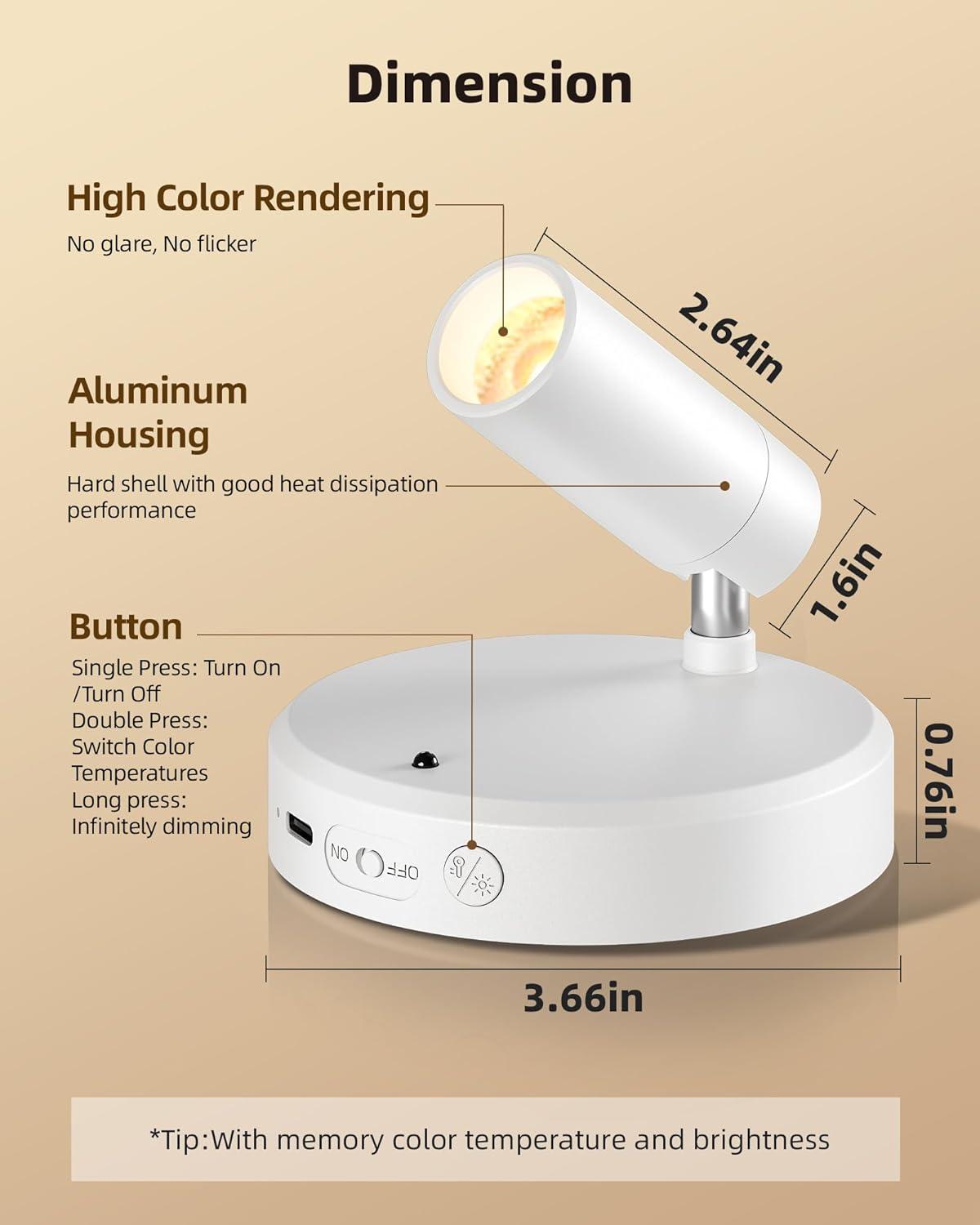 imageEZVALO Spotlights Indoor with Remote 5500mAh Rechargeable Picture Lights Wireless LED Uplighting with TimerDimmable 3CCT Display Lights for Plant Painting Artwork Accent Lighting 2PackBlackWhite