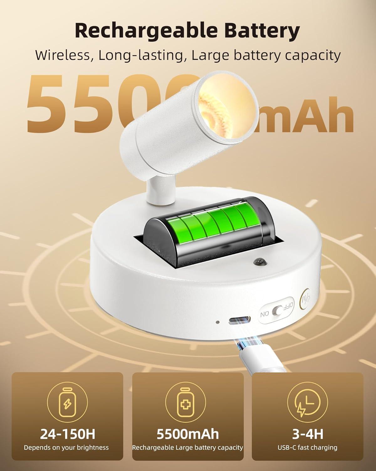 imageEZVALO Spotlights Indoor with Remote 5500mAh Rechargeable Picture Lights Wireless LED Uplighting with TimerDimmable 3CCT Display Lights for Plant Painting Artwork Accent Lighting 2PackBlackWhite