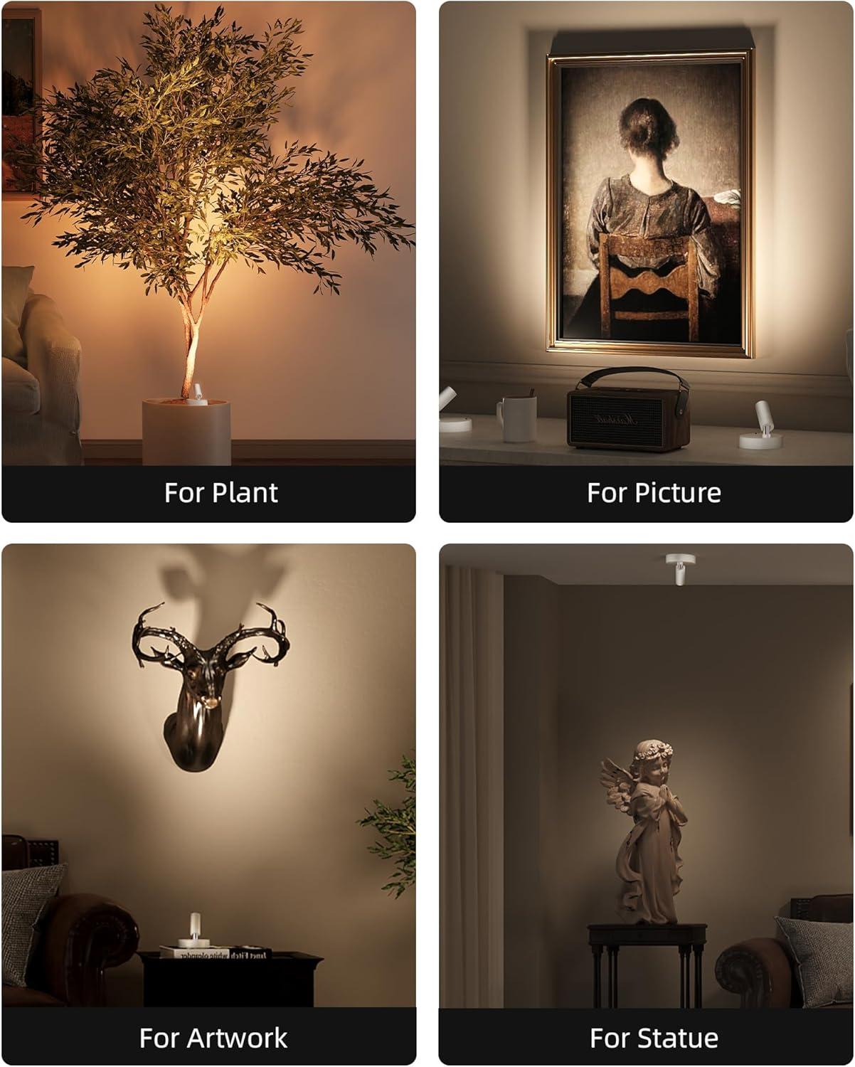 imageEZVALO Spotlights Indoor with Remote 5500mAh Rechargeable Picture Lights Wireless LED Uplighting with TimerDimmable 3CCT Display Lights for Plant Painting Artwork Accent Lighting 2PackBlackWhite