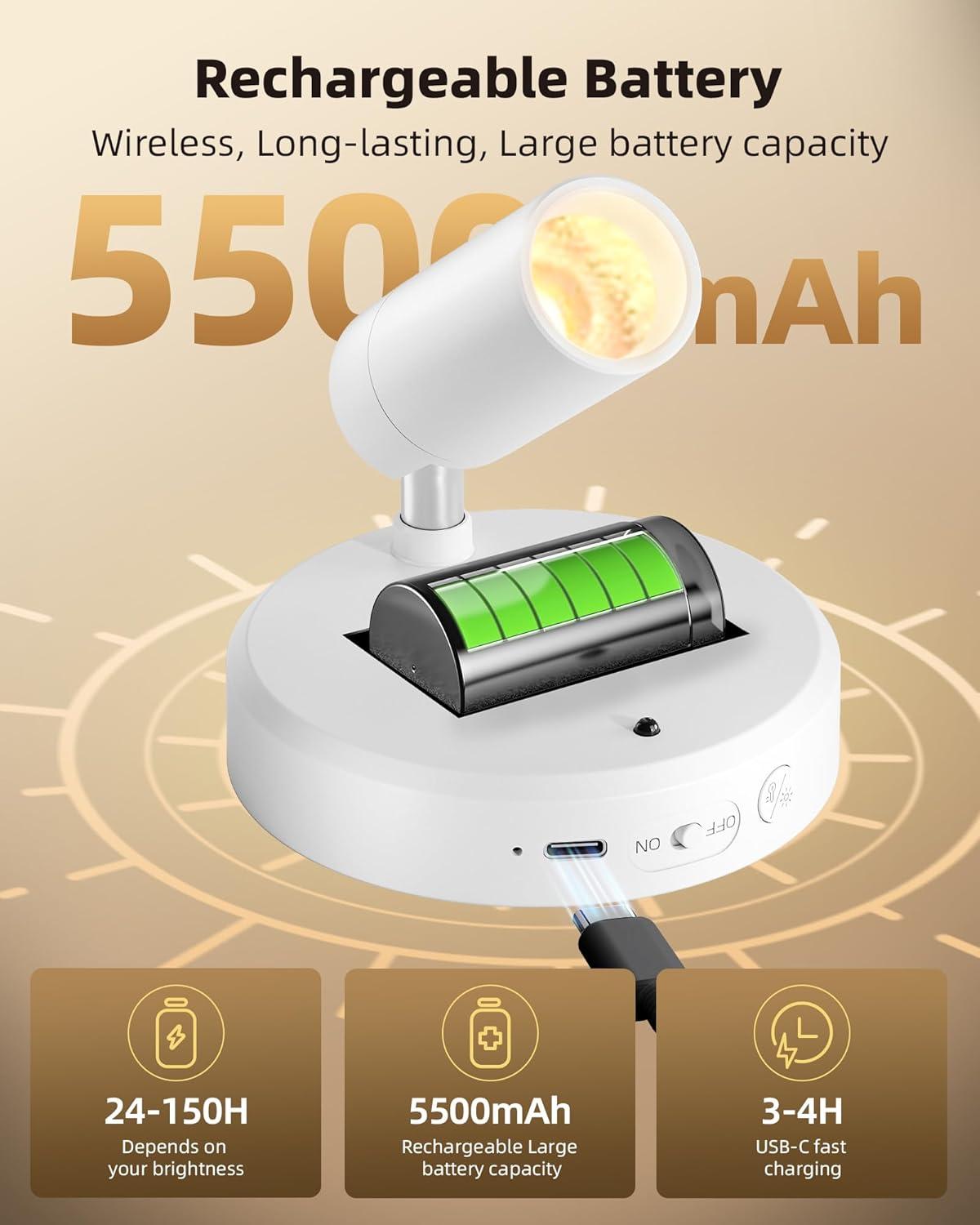 imageEZVALO Spotlights Indoor with Remote 5500mAh Rechargeable Picture Lights Wireless LED Uplighting with TimerDimmable 3CCT Display Lights for Plant Painting Artwork Accent Lighting 2PackBlackWhite
