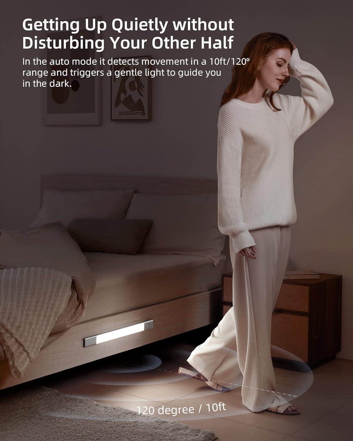 imageEZVALO Under Cabinet Lighting 2200mAh Rechargeable Battery 76 LEDs Dimmable Closet Lights 3 Color Temps Motion Sensor Light Indoor for Kitchen WardrobeSilver