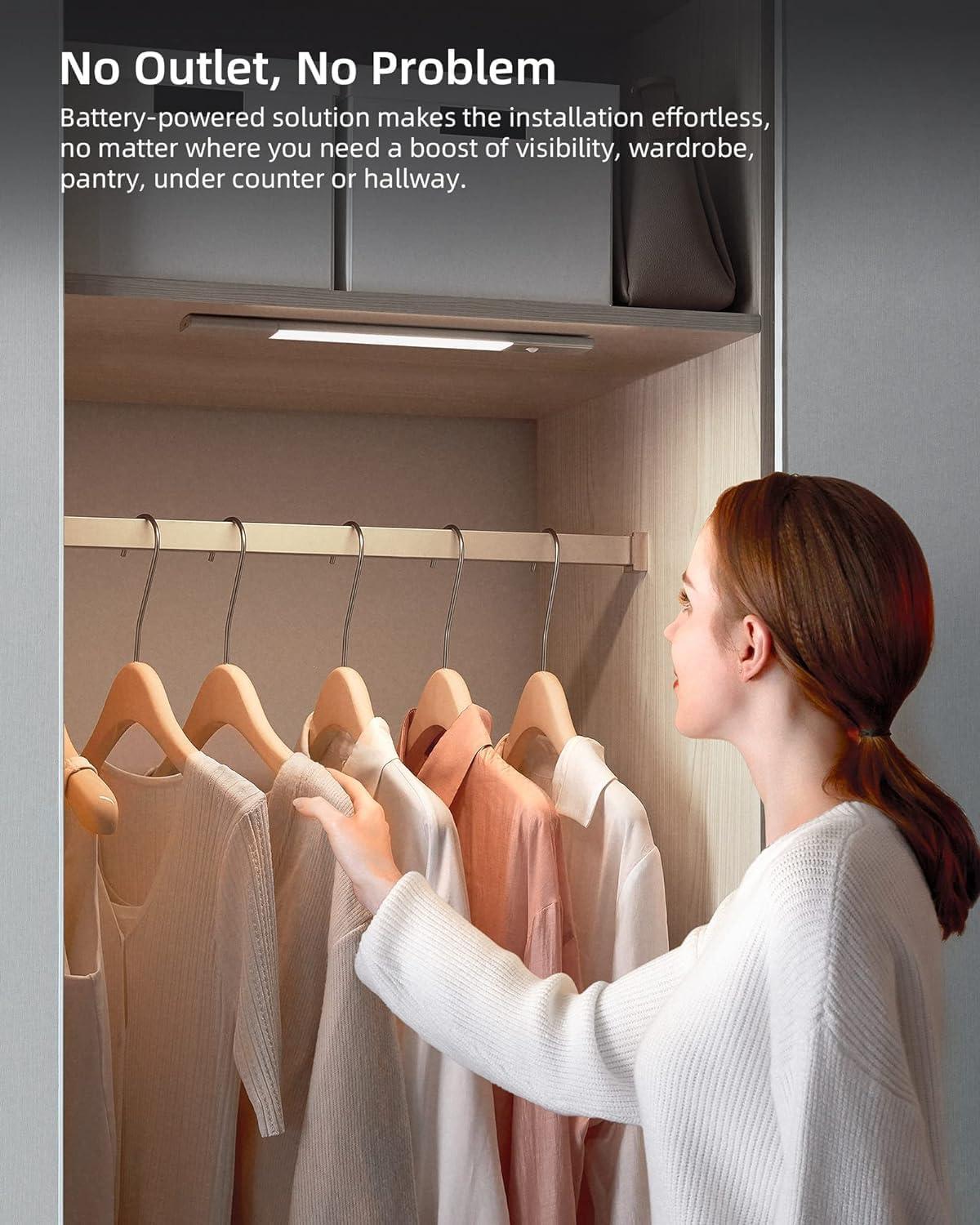 imageEZVALO Under Cabinet Lighting 2200mAh Rechargeable Battery 76 LEDs Dimmable Closet Lights 3 Color Temps Motion Sensor Light Indoor for Kitchen WardrobeSilver