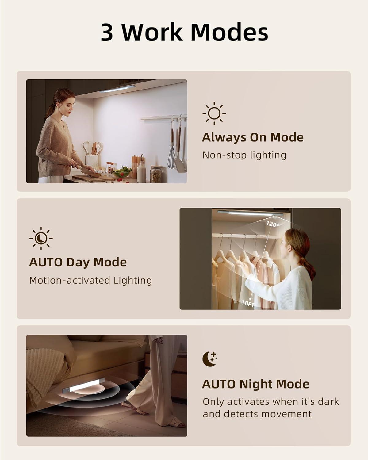 imageEZVALO Under Cabinet Lighting 2200mAh Rechargeable Battery 76 LEDs Dimmable Closet Lights 3 Color Temps Motion Sensor Light Indoor for Kitchen WardrobeSilver