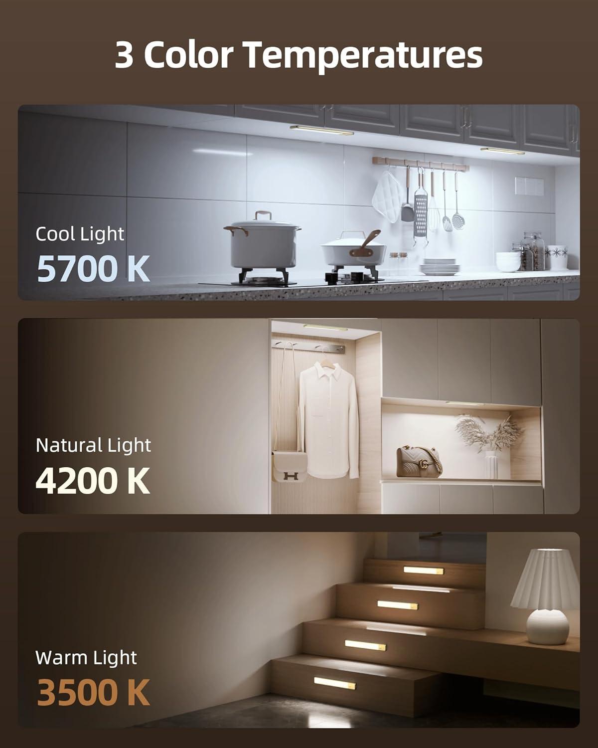 imageEZVALO Under Cabinet Lights Wireless Rechargeable Motion Sensor Light Indoor Dimmable Led Closet Light Battery Operated Under Cabinet Lighting Under Counter Lights for Kitchen Wardrobe 3500KWarmSilver
