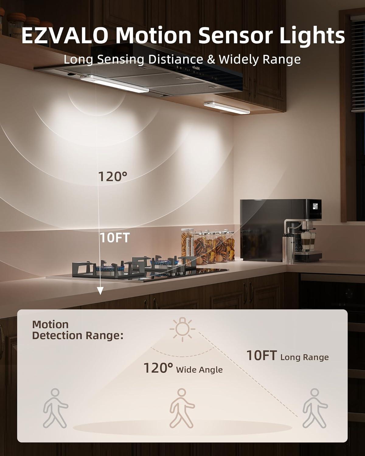 imageEZVALO Under Cabinet Lights Wireless Rechargeable Motion Sensor Light Indoor Dimmable Led Closet Light Battery Operated Under Cabinet Lighting Under Counter Lights for Kitchen Wardrobe 3500KWarmSilver