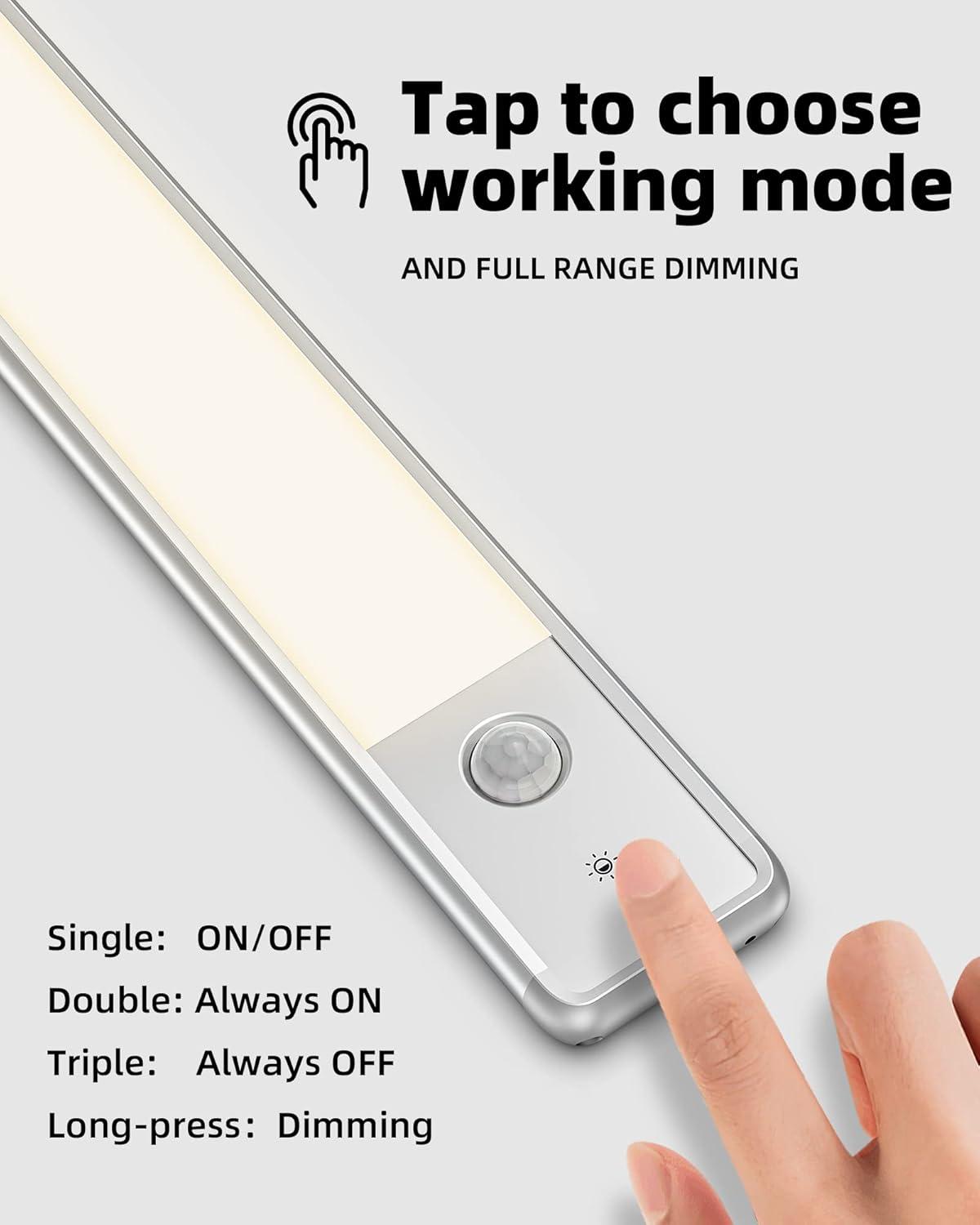 imageEZVALO Under Cabinet Lights Wireless Rechargeable Motion Sensor Light Indoor Dimmable Led Closet Light Battery Operated Under Cabinet Lighting Under Counter Lights for Kitchen Wardrobe 3500KWarmSilver