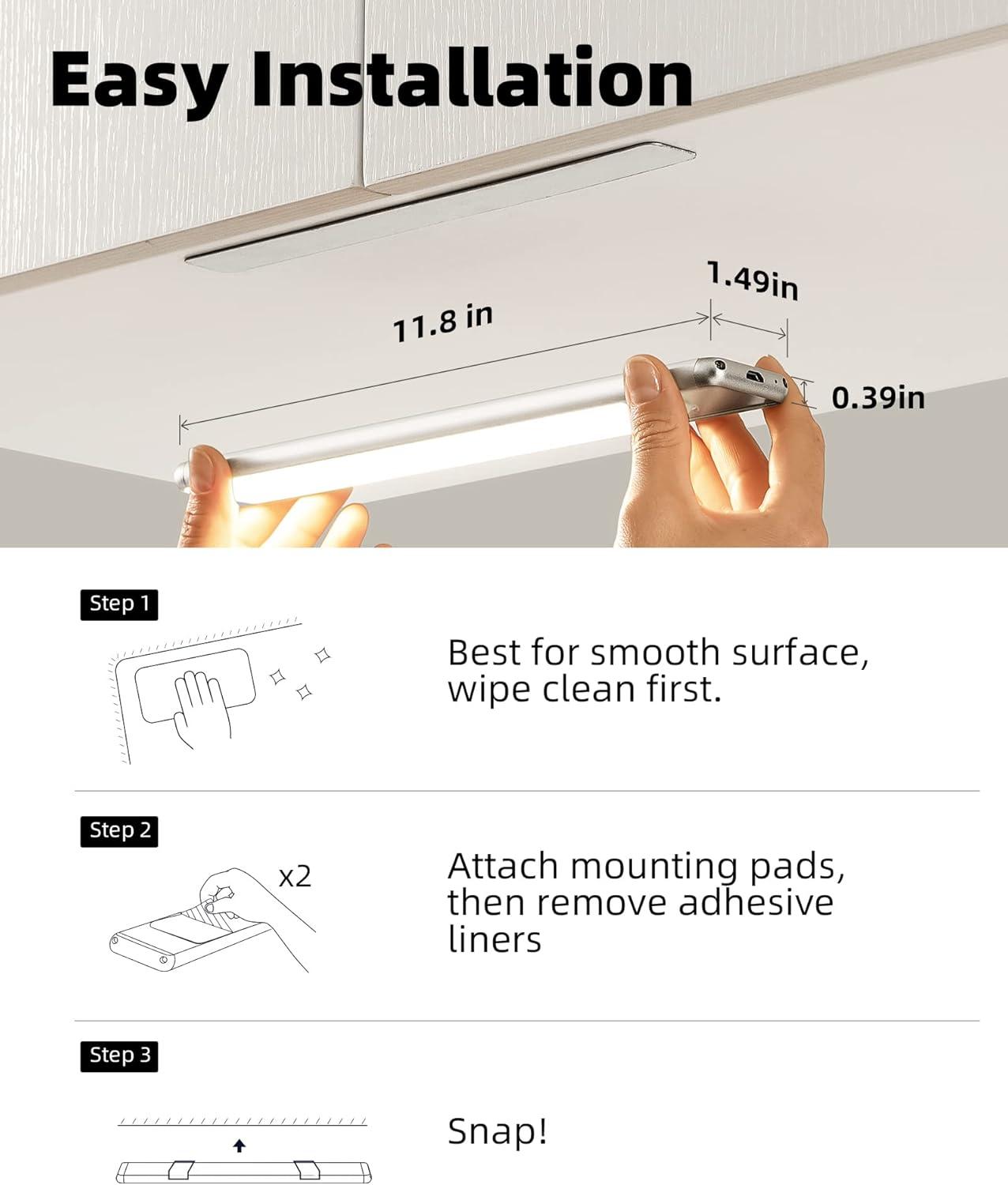 imageEZVALO Under Cabinet Lights Wireless Rechargeable Motion Sensor Light Indoor Dimmable Led Closet Light Battery Operated Under Cabinet Lighting Under Counter Lights for Kitchen Wardrobe 3500KWarmSilver