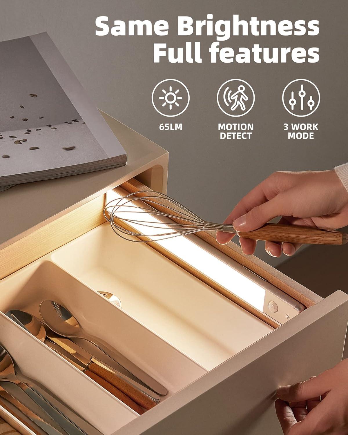 imageEZVALO Under Cabinet Lights Wireless Rechargeable Motion Sensor Light Indoor Dimmable Led Closet Light Battery Operated Under Cabinet Lighting Under Counter Lights for Kitchen Wardrobe 3500KWarmSilver