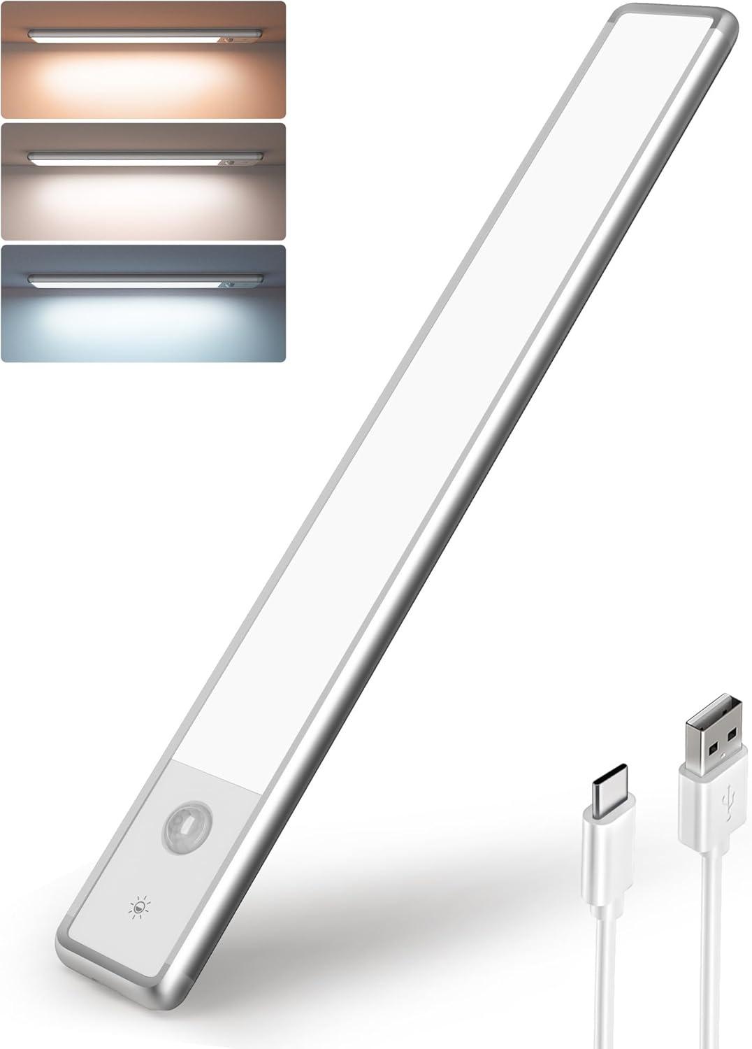 imageEZVALO Under Cabinet Lights Wireless Rechargeable Motion Sensor Light Indoor Dimmable Led Closet Light Battery Operated Under Cabinet Lighting Under Counter Lights for Kitchen Wardrobe 3500KWarmSilver