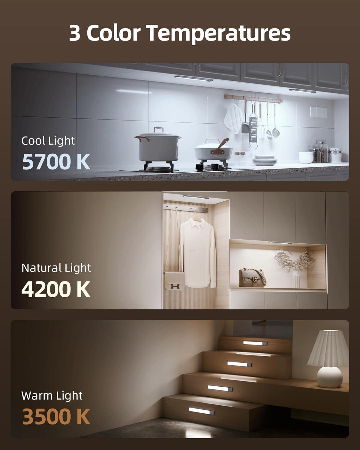 imageEZVALO Under Cabinet Lights Wireless Rechargeable Motion Sensor Light Indoor Dimmable Led Closet Light Battery Operated Under Cabinet Lighting Under Counter Lights for Kitchen Wardrobe 3500KWarmSpace Grey