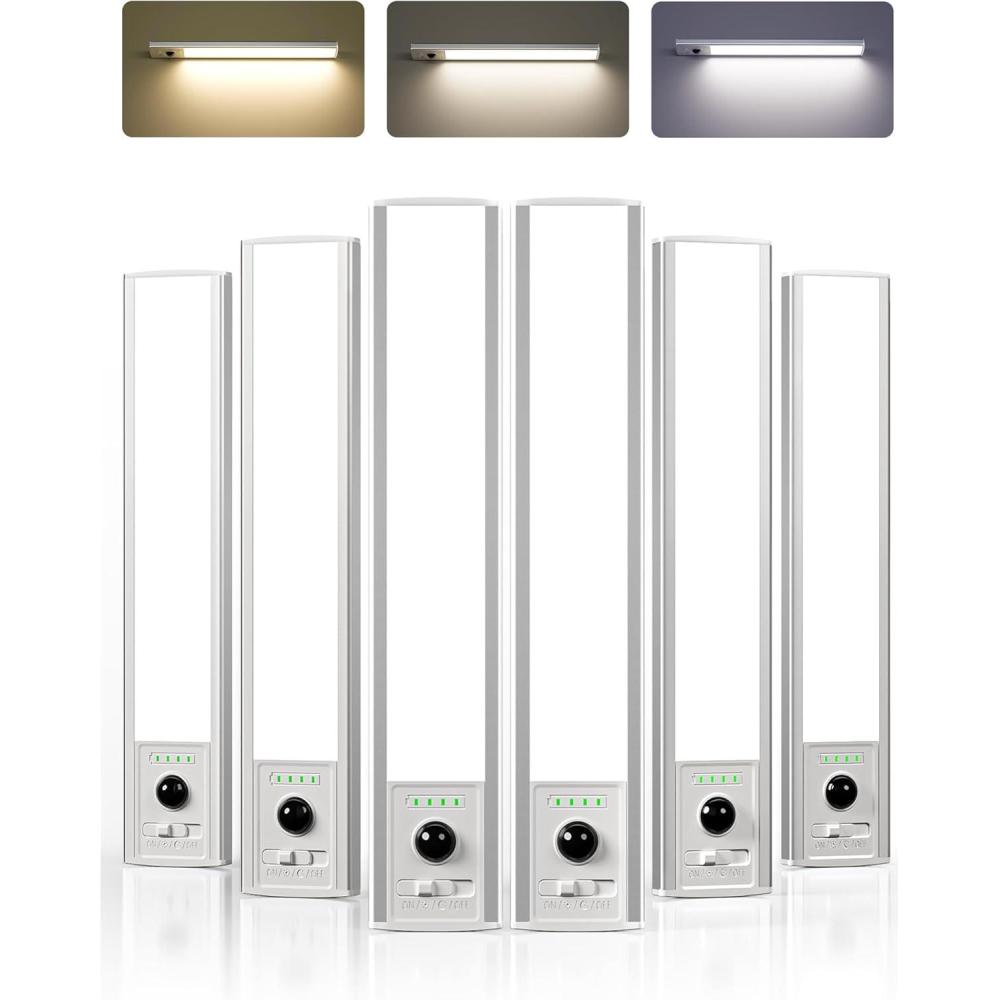 imageEZVALO 6 Pack Under Cabinet Lighting Wireless with Battery Indicator 2000mAh Rechargeable Motion Sensor Light Indoor 10inch 80 LED Under Counter Lights for Kitchen Closet 3 Color Temps Dimmable10 inch  6Pack