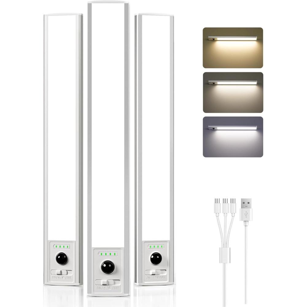 imageEZVALO 6 Pack Under Cabinet Lighting Wireless with Battery Indicator 2000mAh Rechargeable Motion Sensor Light Indoor 10inch 80 LED Under Counter Lights for Kitchen Closet 3 Color Temps Dimmable12 inch  3Pack