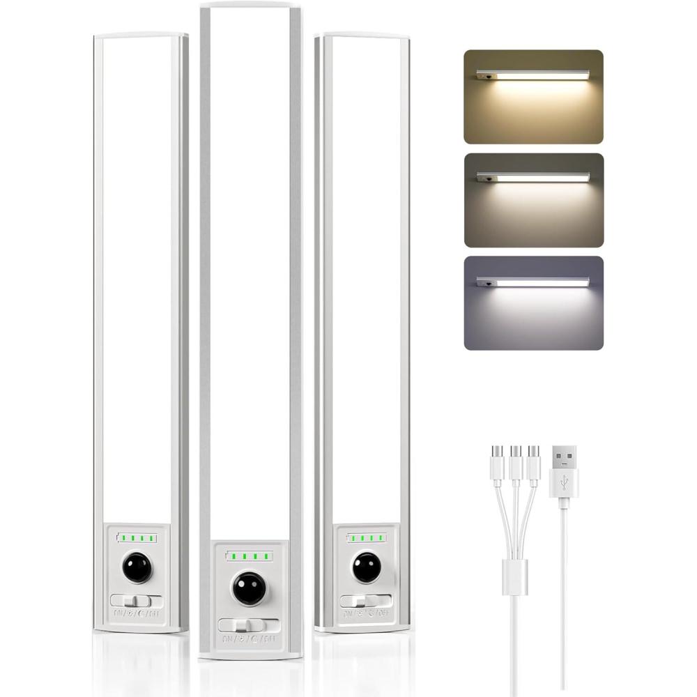 imageEZVALO 6 Pack Under Cabinet Lighting Wireless with Battery Indicator 2000mAh Rechargeable Motion Sensor Light Indoor 10inch 80 LED Under Counter Lights for Kitchen Closet 3 Color Temps Dimmable10 inch  3Pack