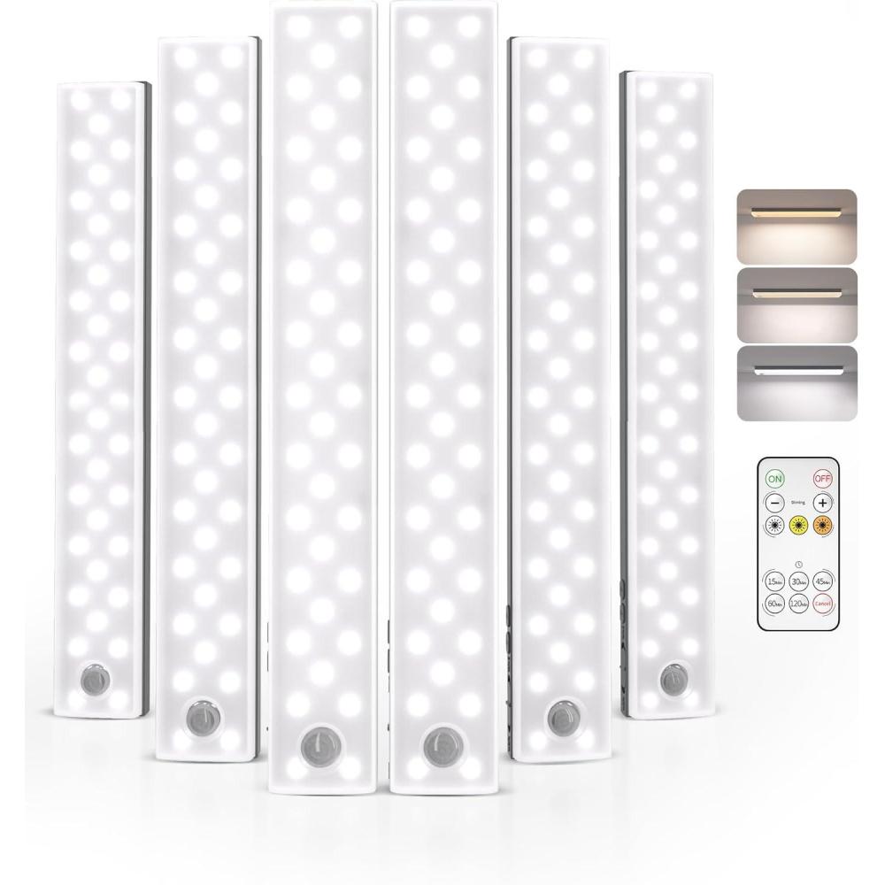 imageEZVALO 6Pack Under Cabinet Lighting with Charging Station 2000mAh Rechargeable Wireless Motion Sensor Lights 3 Color Temps Dimmable Timer Magnetic with Remote Control for Kitchen Closet Stair6 Pack